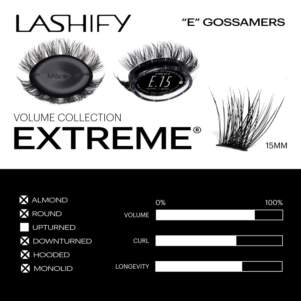 Lashify Extreme 15mm Gossamer DIY Eyelash Extensions Refill, Black, Easy False Lashes To Add Tremendous Volume Beauty & Personal Care Lashify