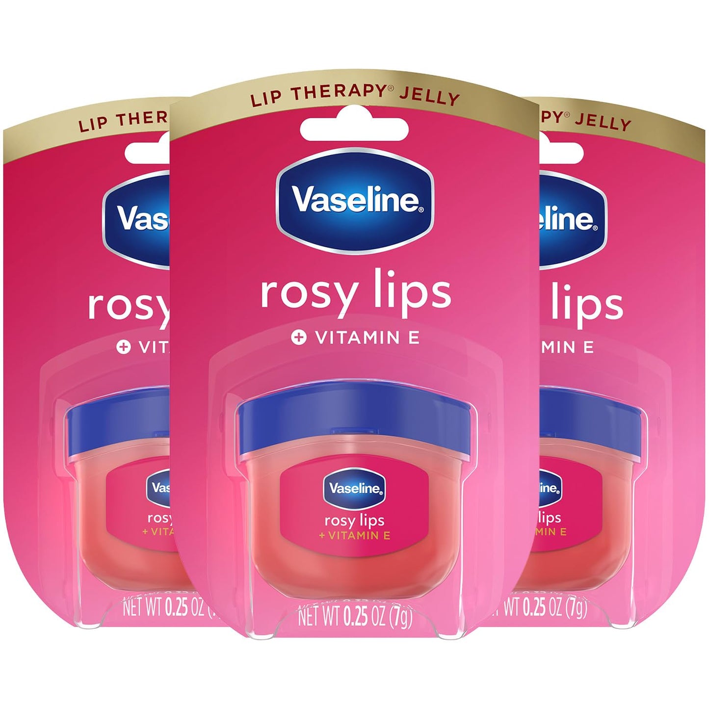 Vaseline Lip Therapy Rosy Lips 3-Pack - Moisturizing Lip Balm for Very Dry Lips in Mini Jars, 0.25 Oz. Beauty & Personal Care Vaseline