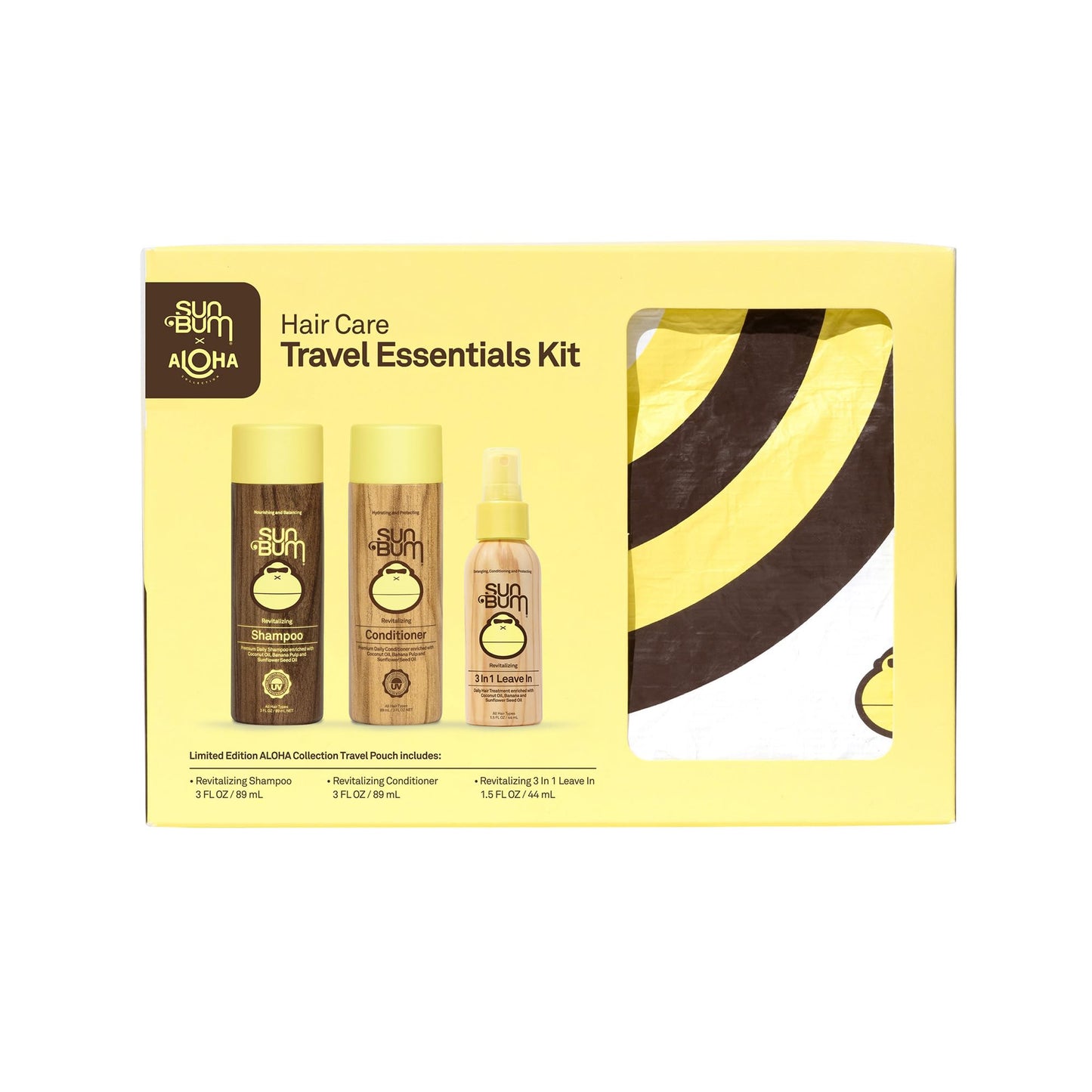 Sun Bum Hair Care Travel Essentials Kit - Revitalize Your Hair With Revitalizing Shampoo, Conditioner, and 3-in-1 Leave In Treatment - Includes Aloha Beauty & Personal Care Sun Bum