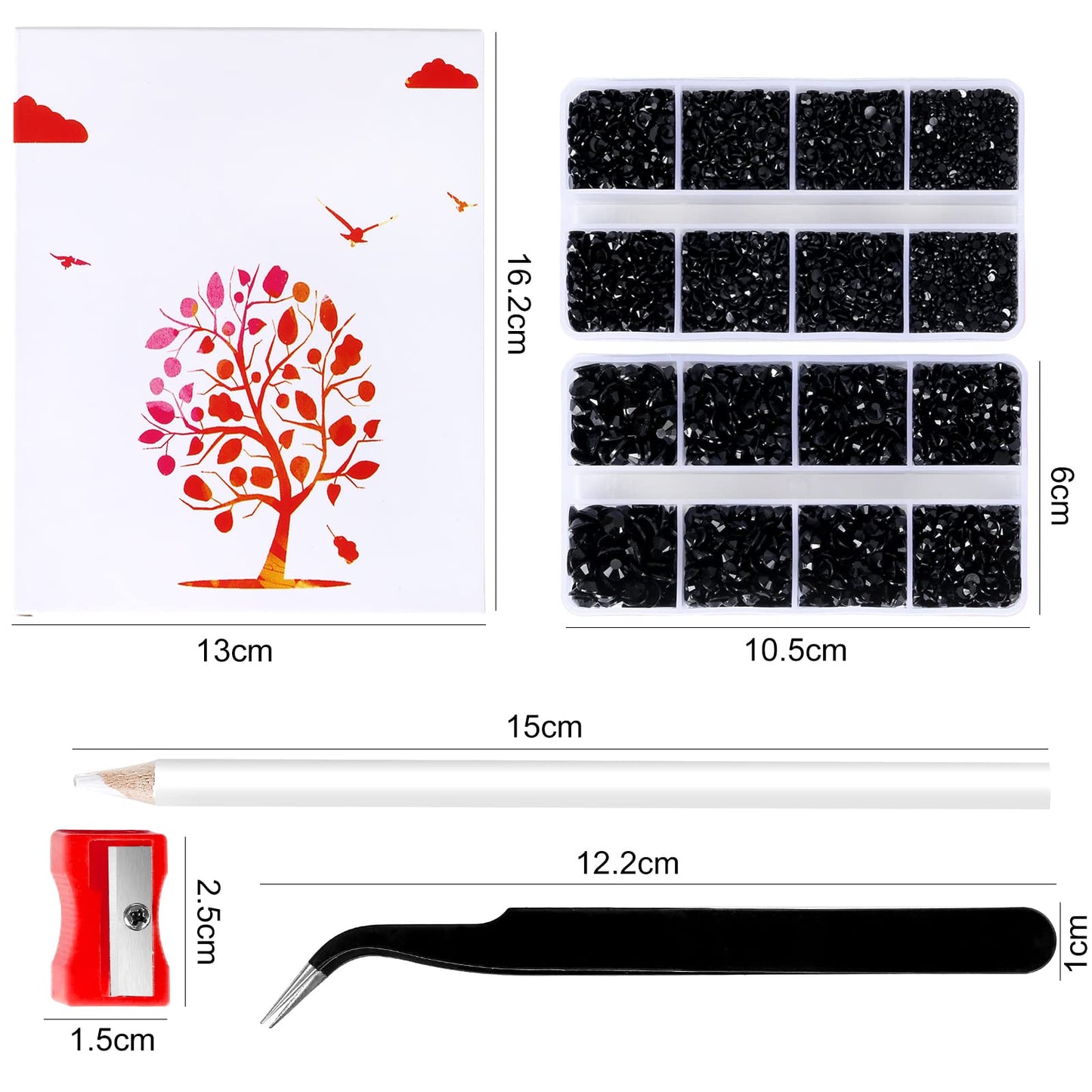 QPRETTY DU 10400 Black Rhinestones, Jelly Resin Crystals for Nails, Flatback Non Hotfix DIY Crystals with 15 cm Pencil Sharpener and Tweezer & Picker Beauty & Personal Care QPRETTY DU