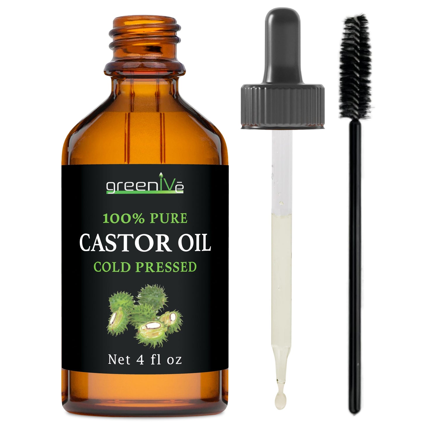 GreenIVe Castor Oil 100% Pure 4 fl oz Bottle Cold Pressed, Hexane Free, Eyelash and Eyebrow Growth Serum, Skin Moisturizer Detox and Wraps Beauty & Personal Care GreenIVe