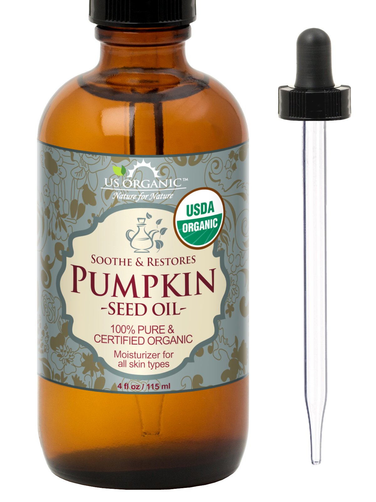 US Organic Pumpkin Seed Oil, USDA Certified Organic,100% Pure & Natural, Cold Pressed Virgin, Unrefined in Amber Glass Bottle w/Glass Eyedropper Beauty & Personal Care US Organic