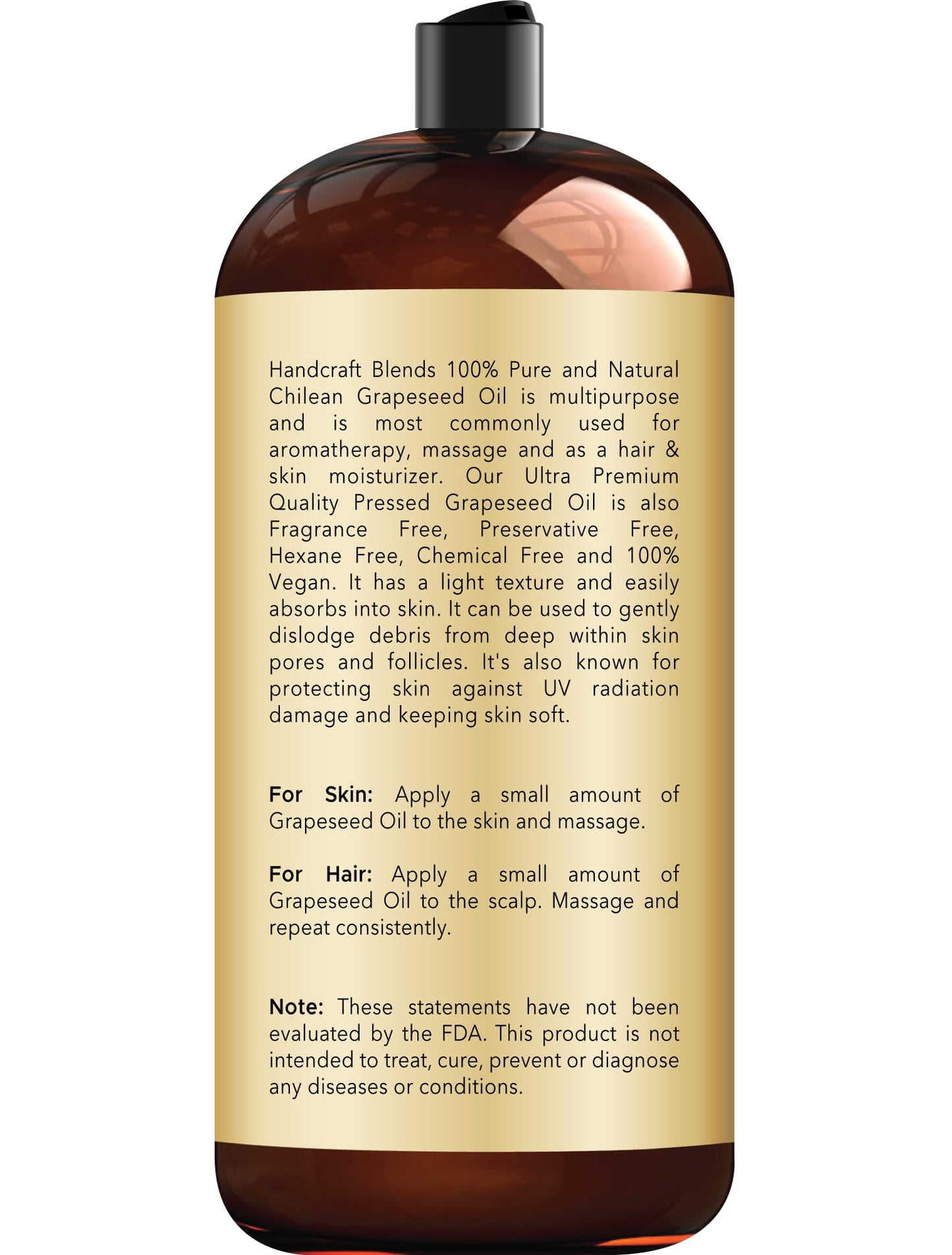 Handcraft Blends Grapeseed Oil - 100% Pure and Natural - Bath & Body Oil - Premium Grade Carrier Oil - Skin - Hair - Body - Massage - Cold-Pressed Beauty and Personal Care Handcraft Blends