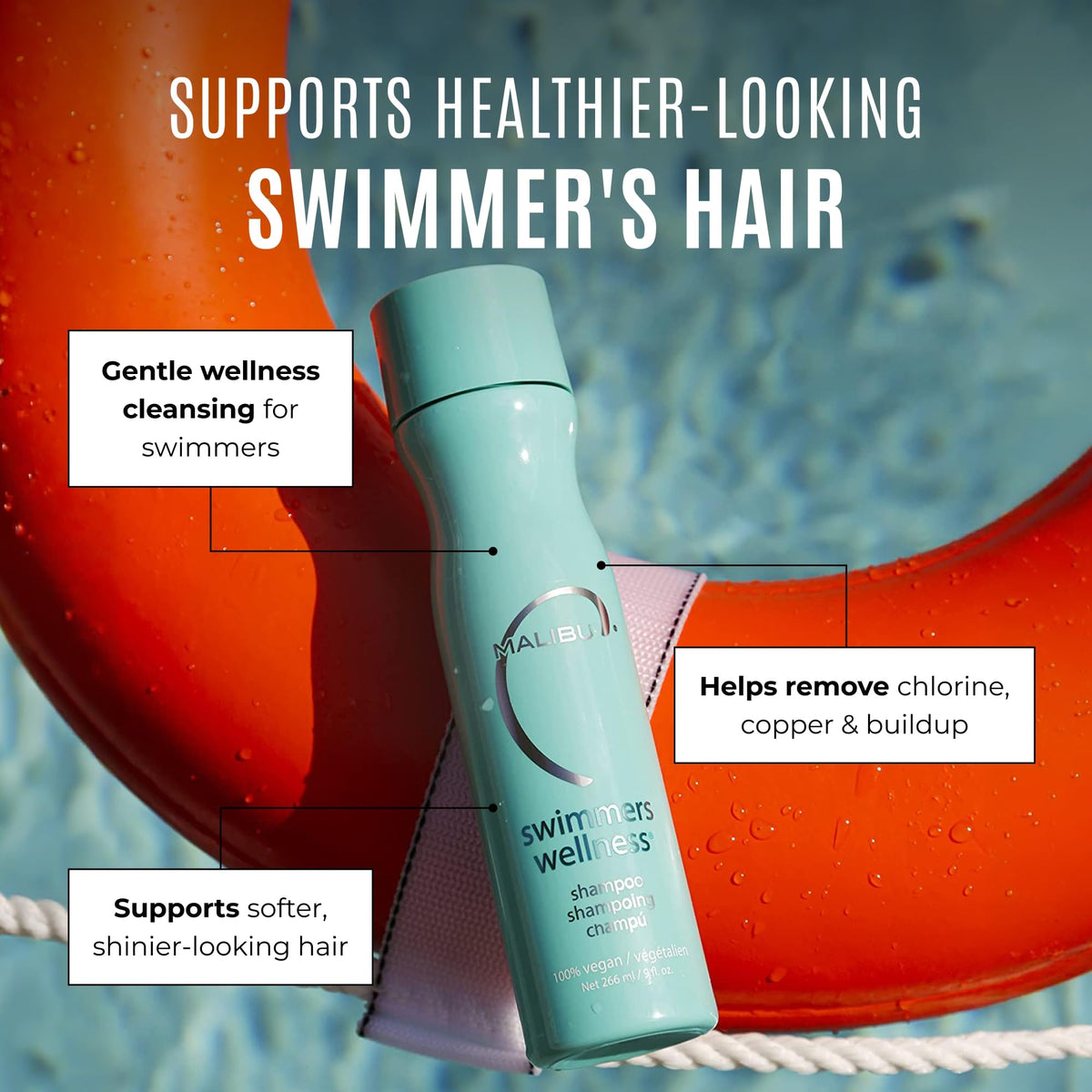 Malibu C Swimmers Wellness Clarifying Shampoo for Chlorine & Hair Build Up - Adults & Kids Swim Shampoo to Help Protect Against Pool Element Damage,