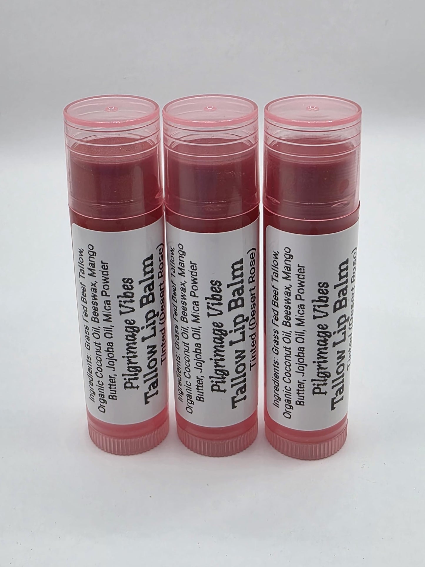Tallow Lip Balm (3 Pack) (Tinted Desert Rose) Handmade Grass Fed Beef Tallow Lip Balm with Nourishing Oils Beauty and Personal Care Pilgrimage Vibes
