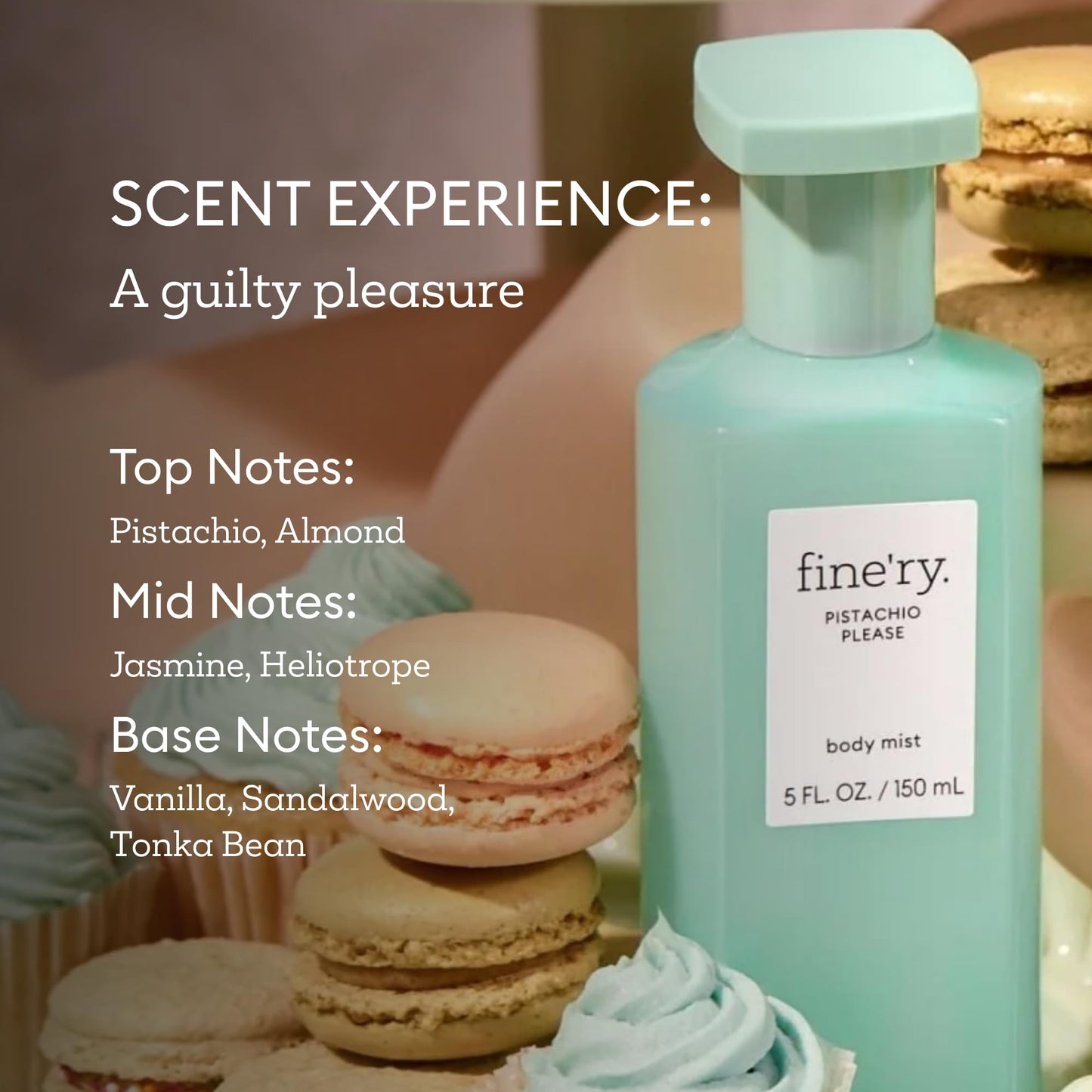 Fine'ry Pistachio Please Hair + Body Fragrance Fine Mist Spray | Warm Gourmand, Vanilla Scent with Roasted Almond & Sweet Pistachio, Vegan Beauty & Personal Care Fine'ry