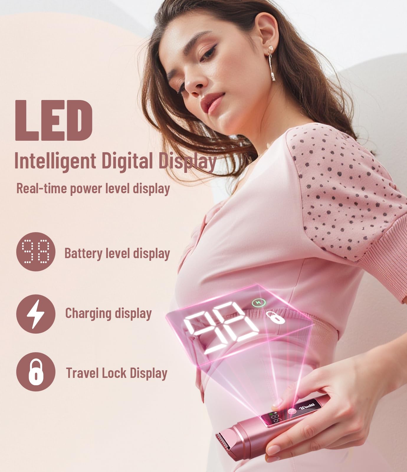 WUDTI Electric Bikini Trimmer for Women: Razor & Shaver with Dual Heads for Body Pubic Hair, IPX7 Waterproof with LED Display - Rechargeable Lady Beauty and Personal Care Wudti