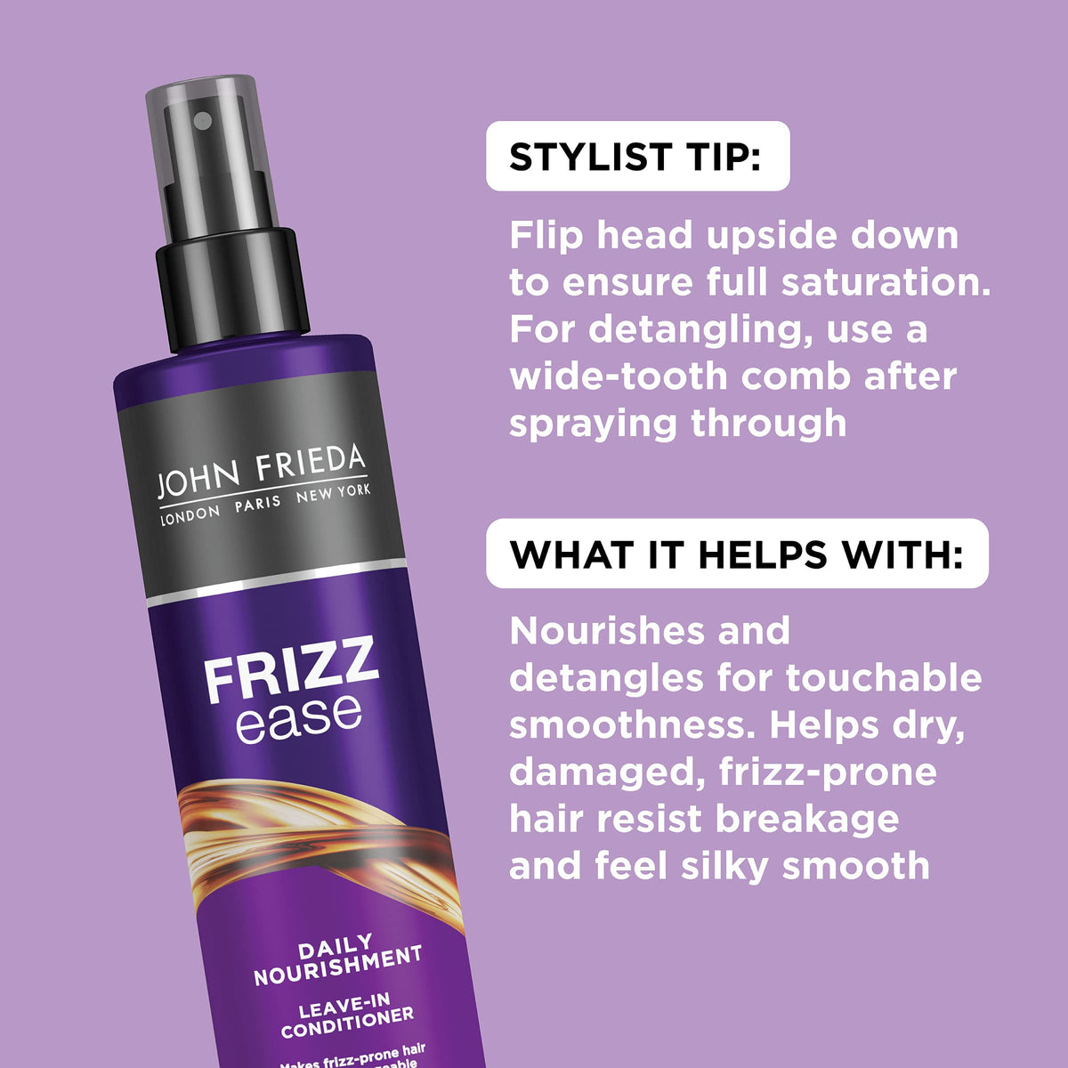 John Frieda Frizz Ease Daily Nourishment Leave-In Conditioner, Detangles Frizzy, Damaged Hair, Reduces Breakage, Protects Against Heat, with Vitamins