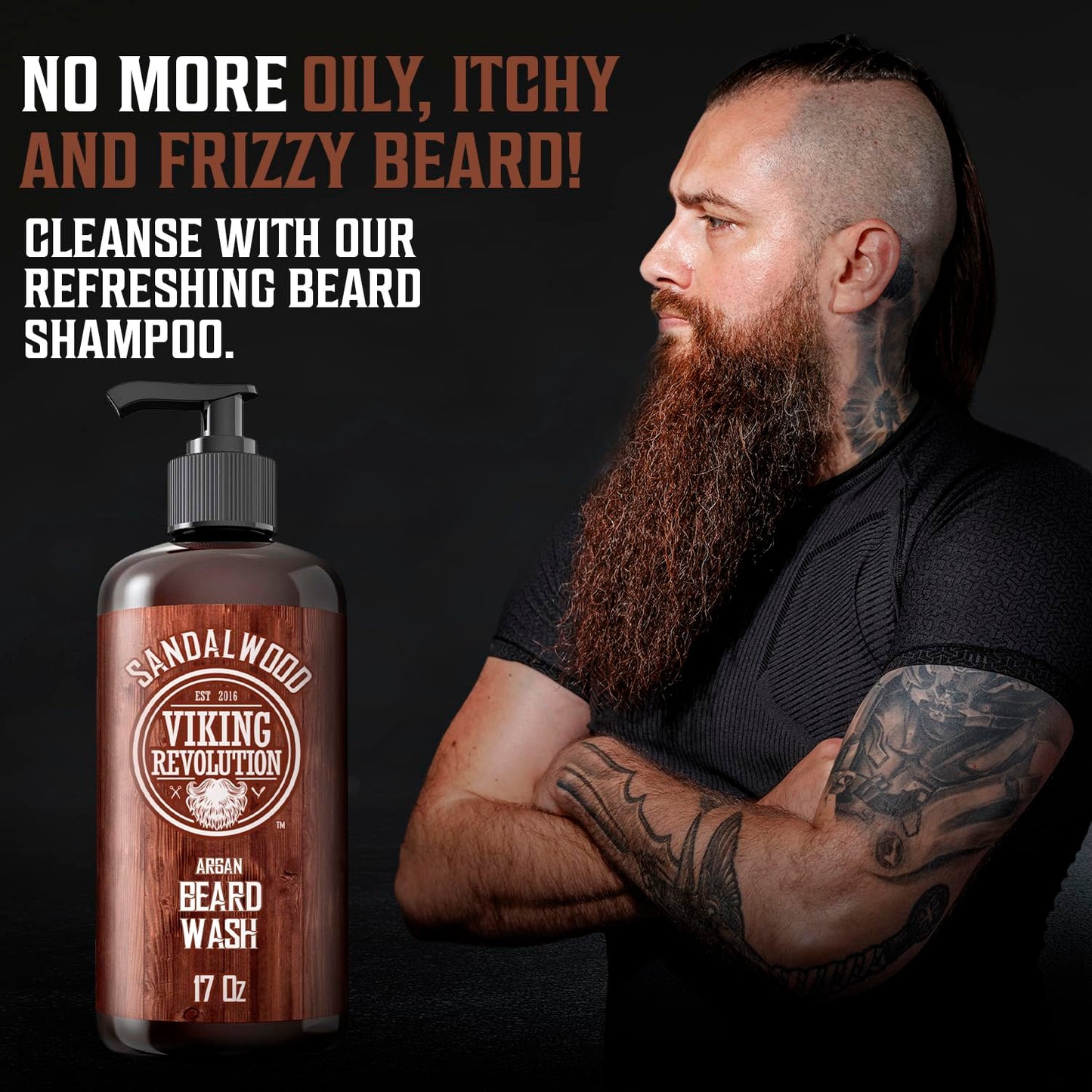 Viking Revolution Beard Wash Shampoo w/Argan & Jojoba Oils - Softens & Strengthens - Sandalwood Scent - 17 oz Shampoo Beauty & Personal Care Viking Revolution