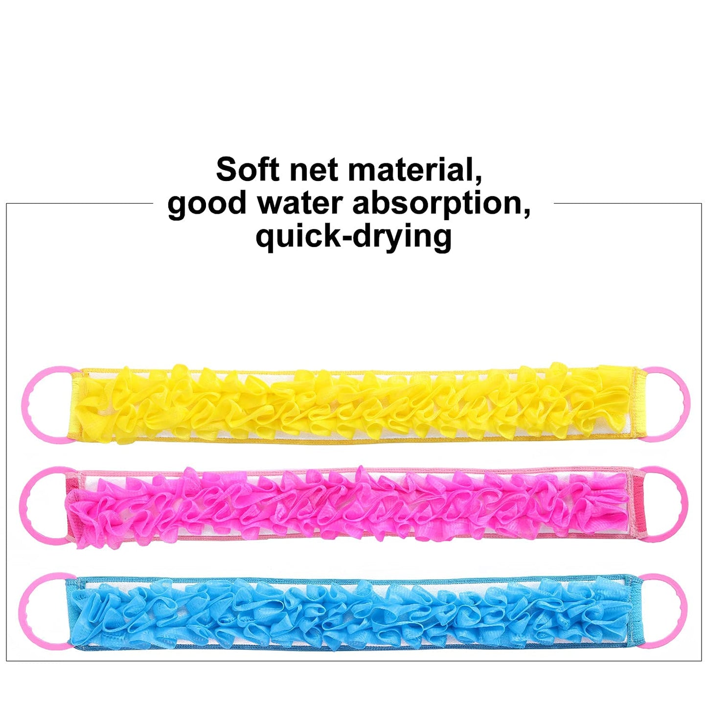 3 PACK Double-Sided Lace Cloth Back Loofah Scrubber Bath Scrub Shower Sponge Long Exfoliating Back Scrubber Scratcher Strap With Handle, Cream Skin Beauty & Personal Care Angla