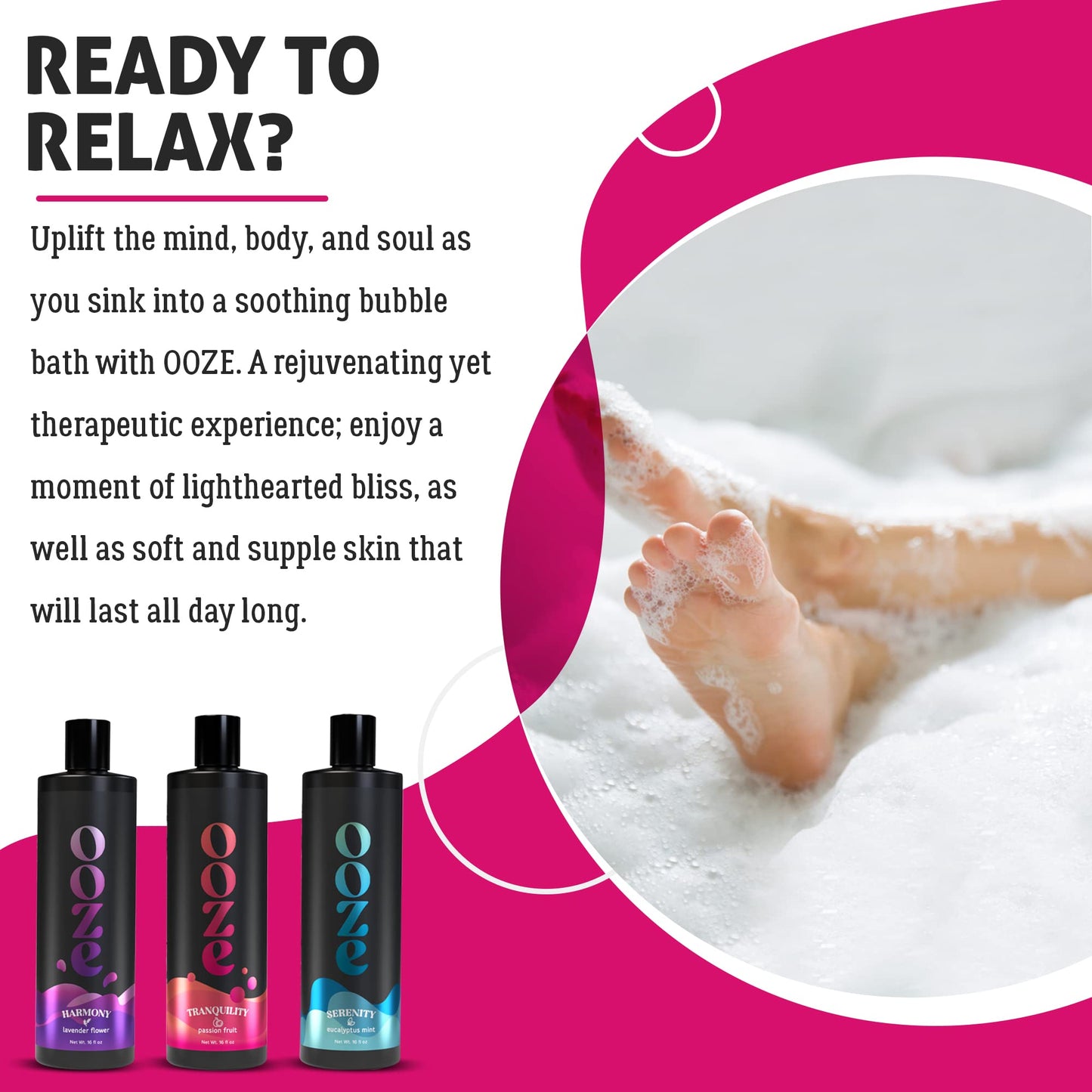 OOZE Lavender Bubble Bath for Women (473ml) - Bath Bubbles for Relaxing, Calming & Soothing - Self-Care & Wellness - Zero Parabens, Cruelty-Free, Made Beauty and Personal Care OOZE Bath