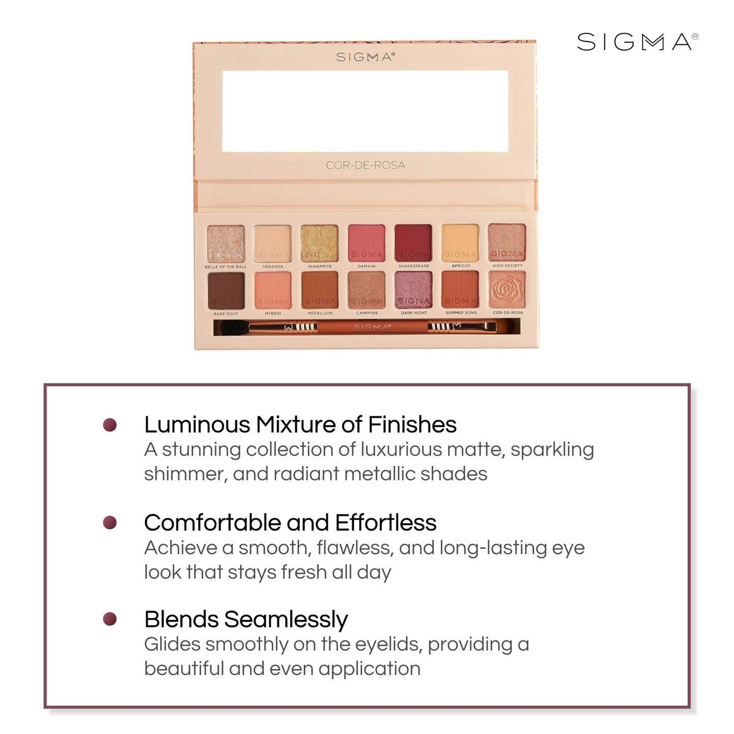 Sigma Beauty Cor-De-Rosa Eyeshadow Palette - 14 Warm Eyeshadow Shades in Matte, Shimmer and Metalic Finishes - Highly Pigmented Vegan Eye Makeup Beauty & Personal Care Sigma Beauty
