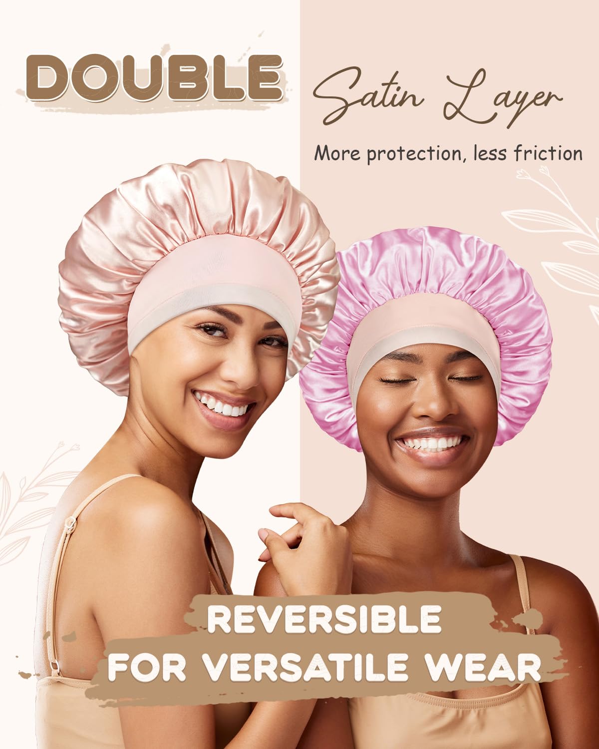 BONNET QUEEN Silk Bonnet for Sleeping Women Satin Bonnet Hair Bonnet Adjustable Reversible Double Layered Sleep Night Cap for Curly Hair Jade and Pink Beauty and Personal Care BONNET QUEEN