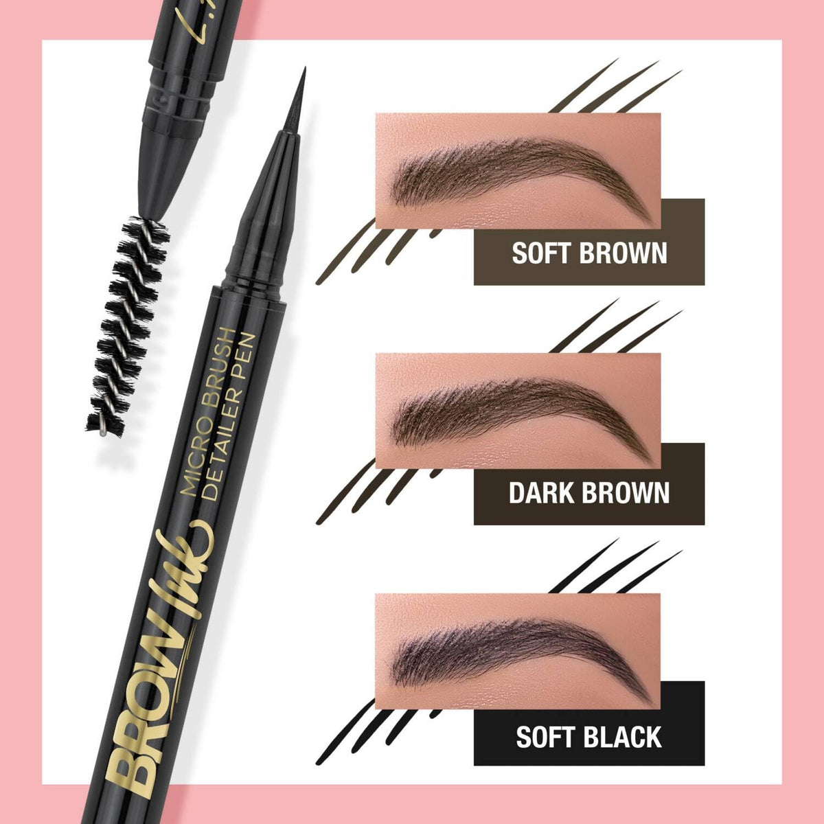 L.A. Girl Brow Ink Micro Brush Detailer Pen, Dark Brown GBP346