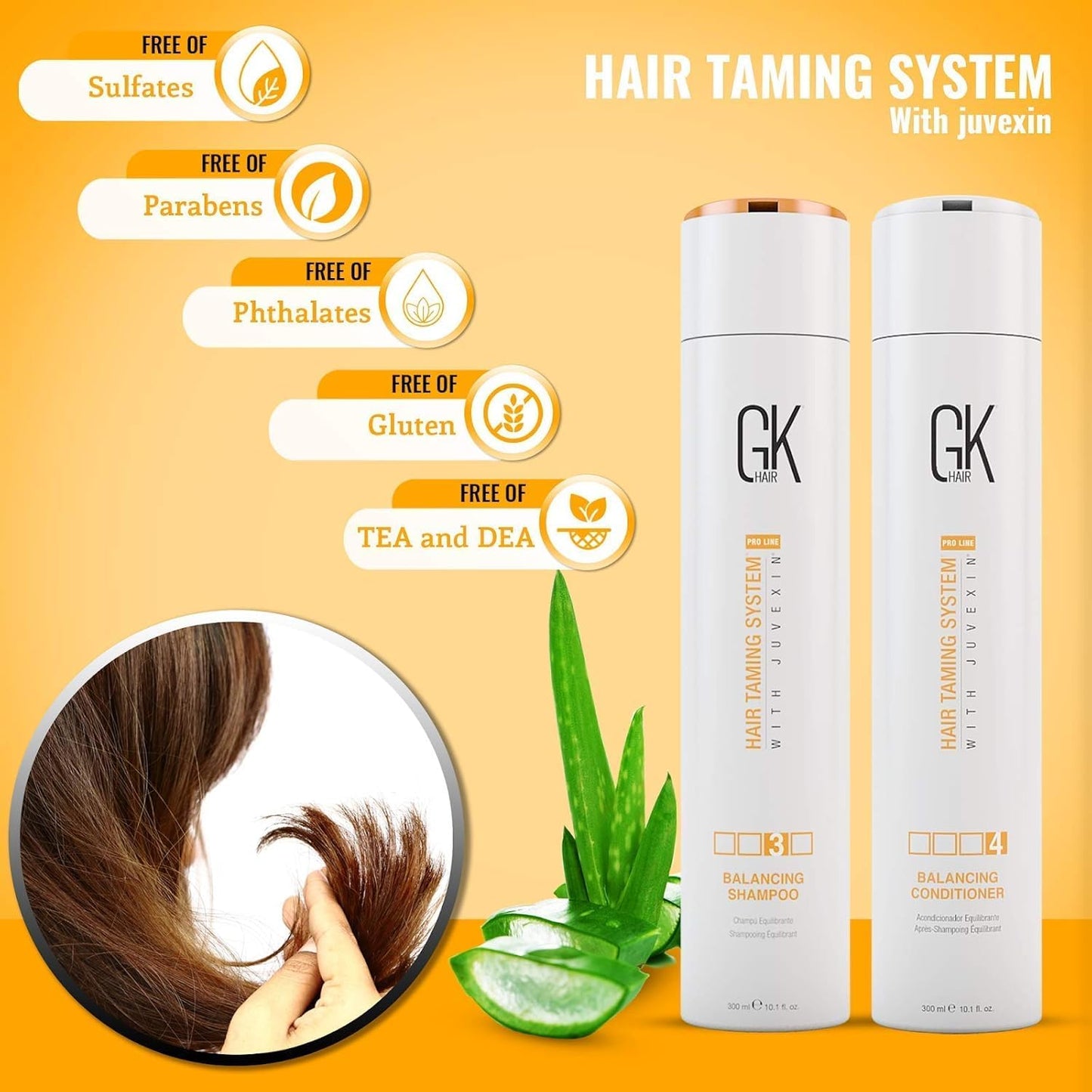 GK HAIR Global Keratin Balancing Shampoo & Conditioner Set (300ml) | Lavender Bombshell Masque (200g) | Hydrating Hair Care Set for Smoother Beauty & Personal Care GK HAIR