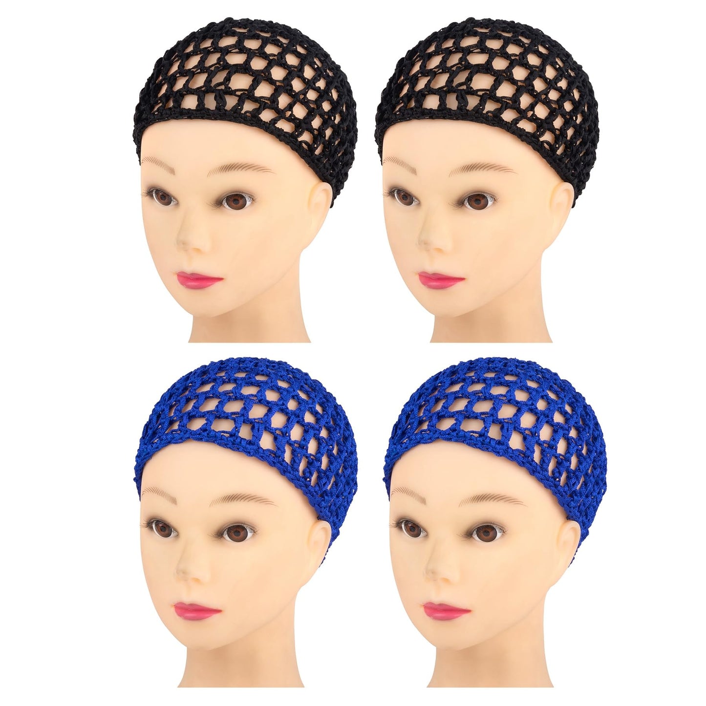 Framendino, 4 Pack Mesh Crochet Hair Net Rayon Knit Snoods Hat Thick Hairnet Snood Cover Ornament for Night Sleeping Accessories (2 Colors) Beauty and Personal Care Framendino