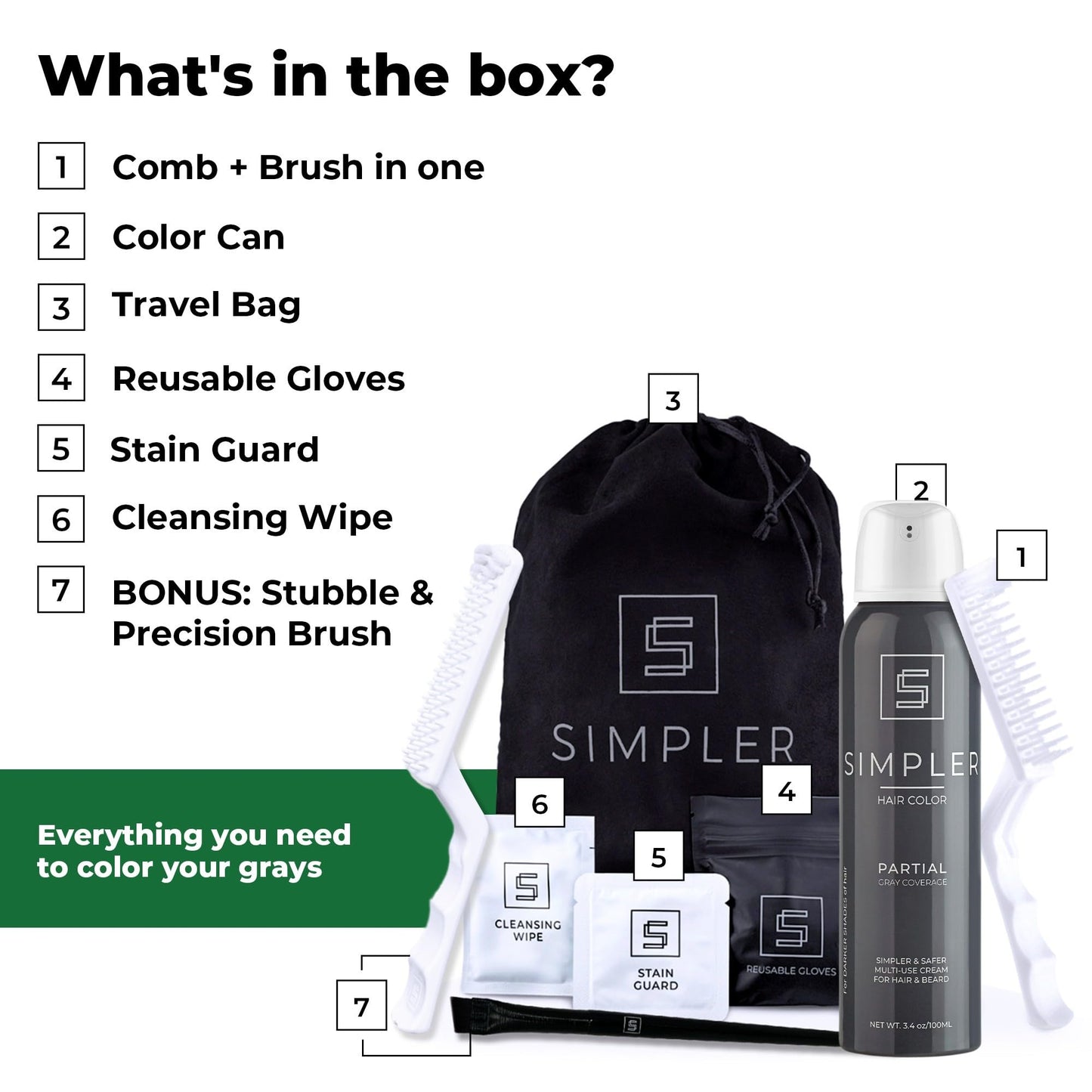 Simpler Partial Coverage Men's Hair Color Color Box - Permanent Beard & Mustache Dye - Ammonia-Free Beard Hair Dye - Fast Gray Blending - Salt Beauty & Personal Care SIMPLER HAIR COLOR