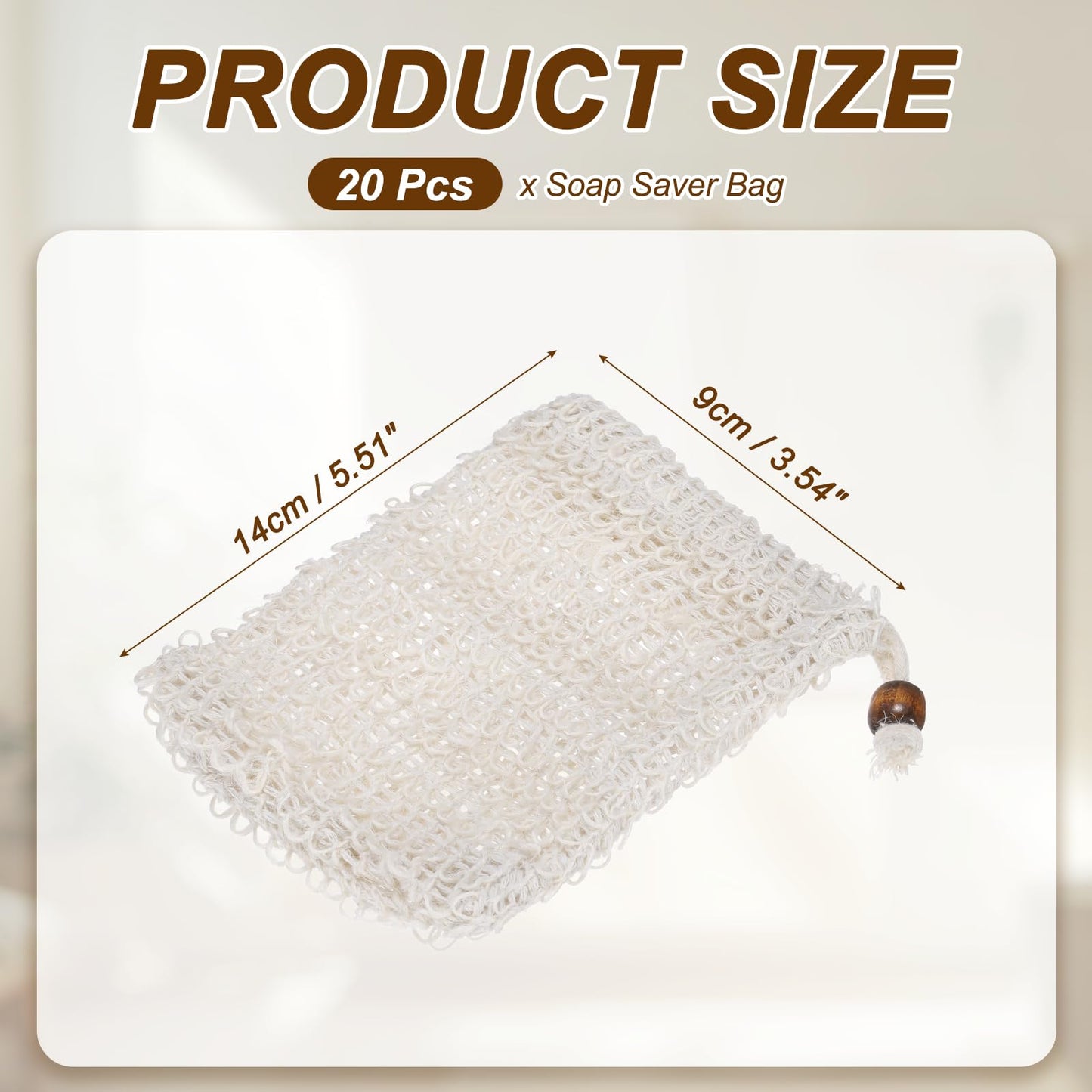 uxcell 20 Pcs Soap Saver Bag, 5.5"x3.5" Mesh Soap Bag with Drawstring Light Brown Wooden Bead Cotton Scrubber Pouch Exfoliating Net for Body Shower Beauty and Personal Care uxcell