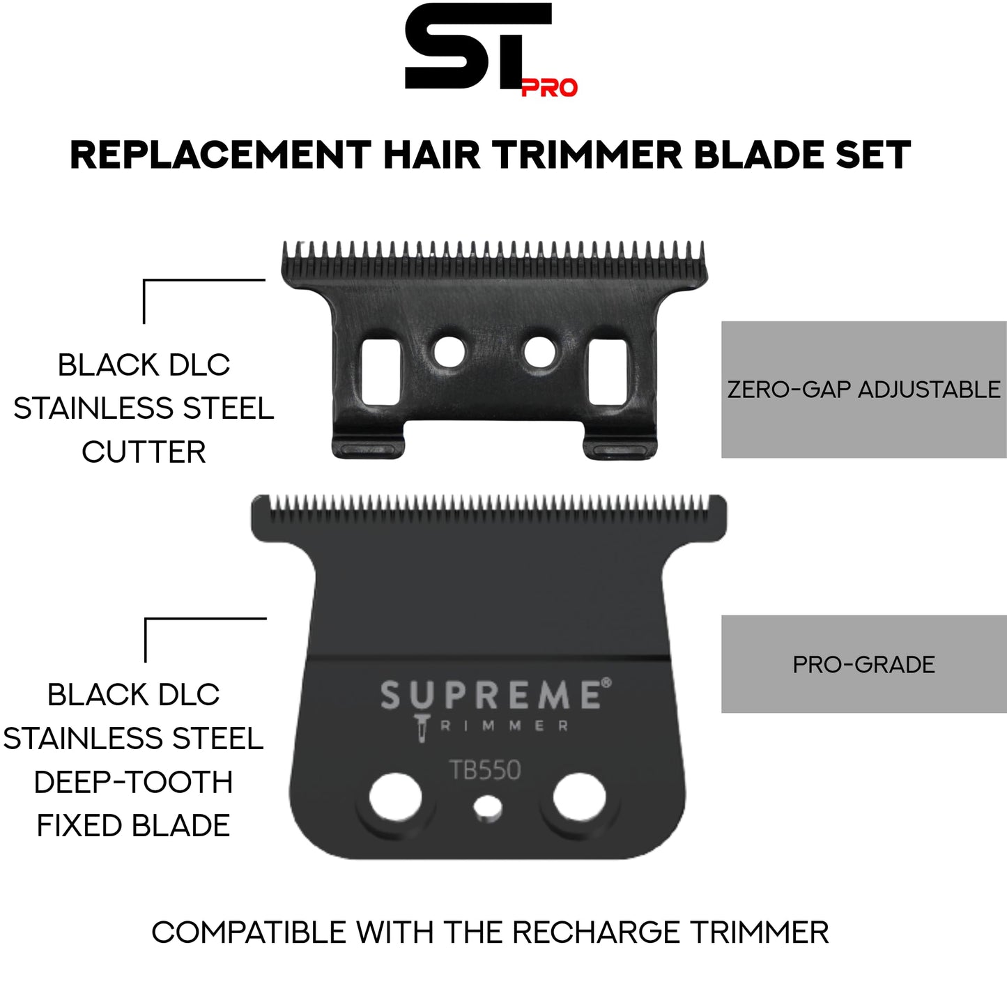 Supreme Trimmer Replacement Deep Tooth T-Blade TB550 - 0 Gap Adjustable, DLC Coated Stainless Steel Trimmer Blade for Darkstar Trimmers Beauty and Personal Care Supreme Trimmer