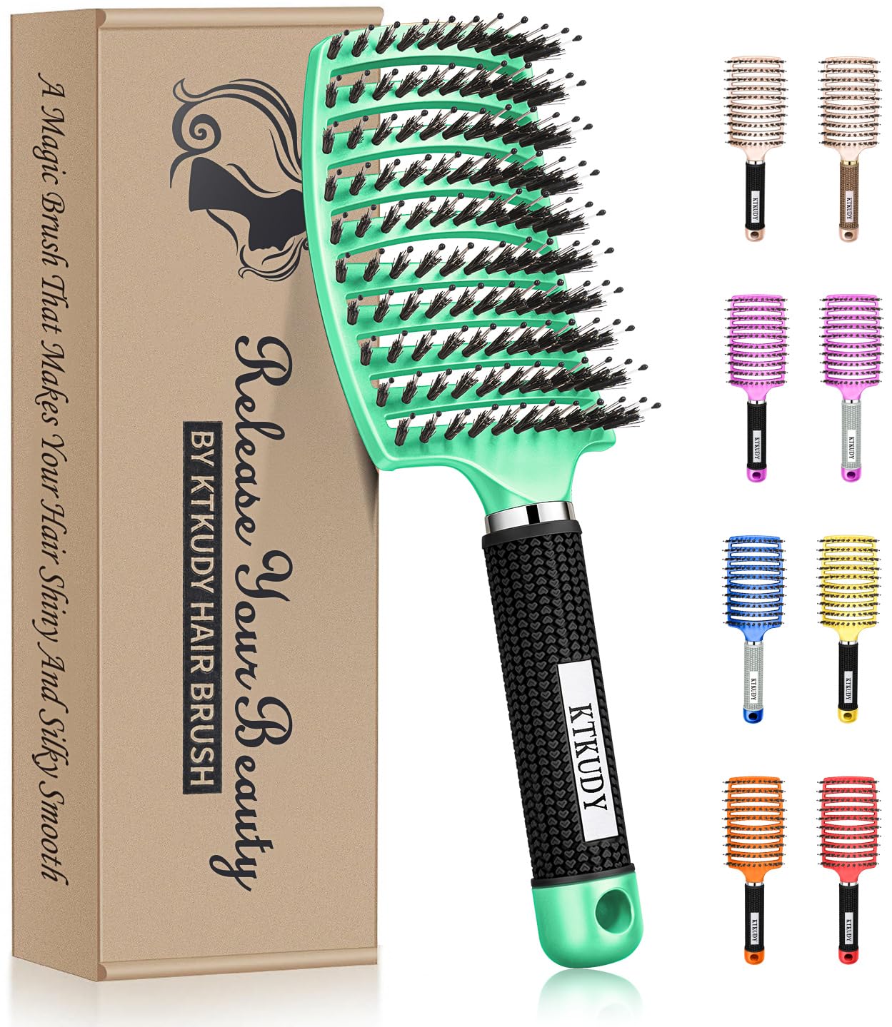KTKUDY Detangling Brush Boar Bristles Hairbrush Make Hair Shiny & Healthier Curved and Vented Detangler Brush for Women Men Kids Wet & Dry Hair (Light Beauty & Personal Care KTKUDY
