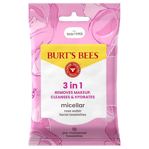 Burt’s Bees Micellar Rose Water Facial Towelettes, 100% Plant Based Cloth; 99% Natural Origin; Remove Makeup, Cleanse, Hydrate; No Greasy, Oily Beauty & Personal Care Burt's Bees