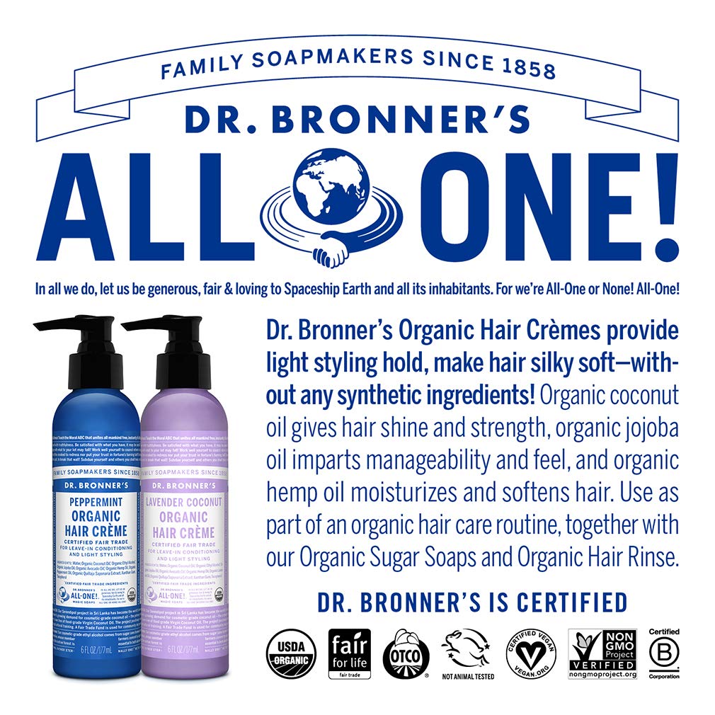 Dr. Bronner's - Organic Hair Creme (Lavender Coconut, 6 Ounce) Beauty & Personal Care Dr. Bronner's