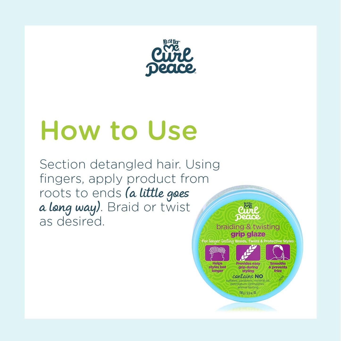 Just For Me Curl Peace Braiding & Twisting Grip Glaze - Holds & Reduces Frizz, Contains Flaxseed, Avocado Oil & Black Castor Oil, Nourishes Beauty & Personal Care Just For Me
