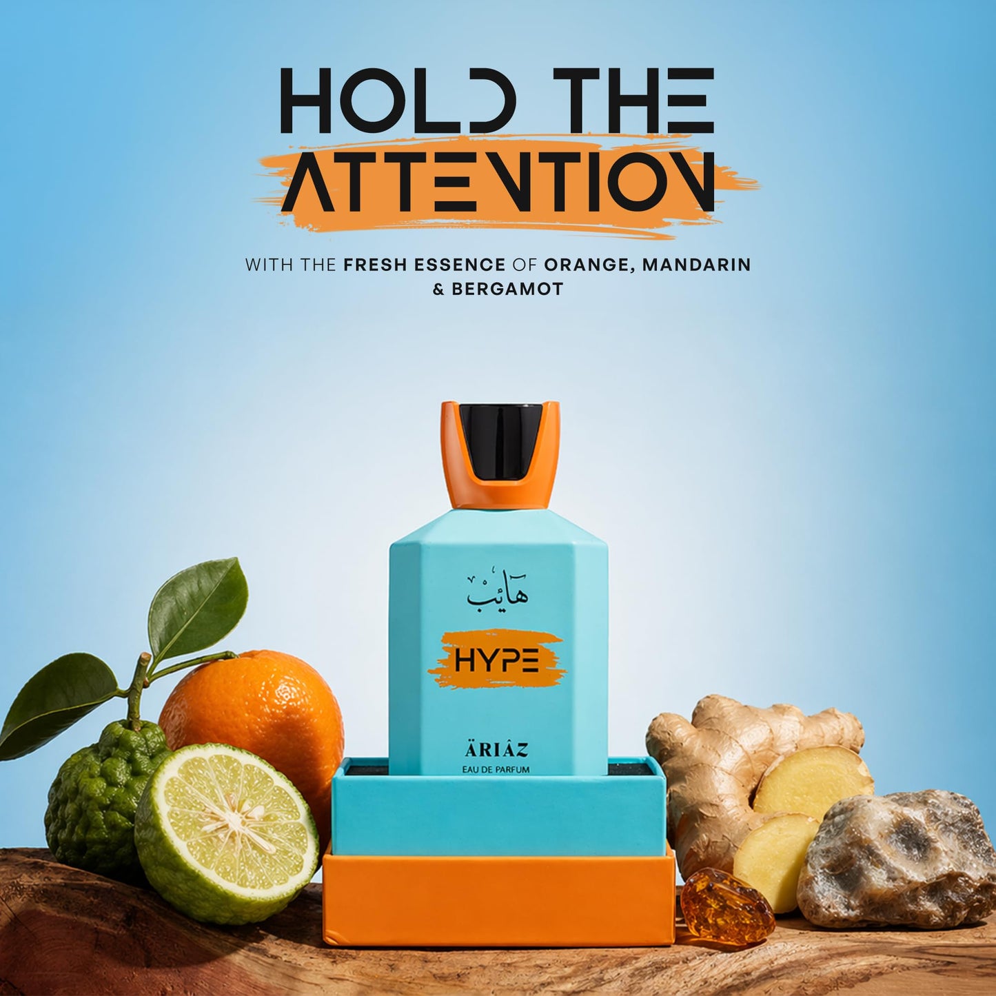 ARIAZ Hype Men's Eau De Parfum - Fresh Citrus & Woody Fragrance to Hold the Attention with Bergamot, Labdanum, Ginger & Ambroxan - Long Lasting Beauty & Personal Care ARIAZ