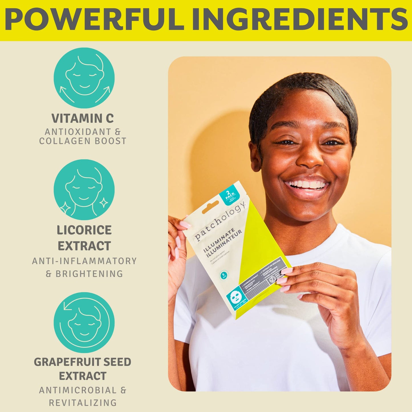 Patchology Brightening Face Masks with Vitamin C - Men & Women Face Masks Skin Care Sheet for Skin Brightening and More Even Skin Tone - Illuminate Beauty & Personal Care Patchology