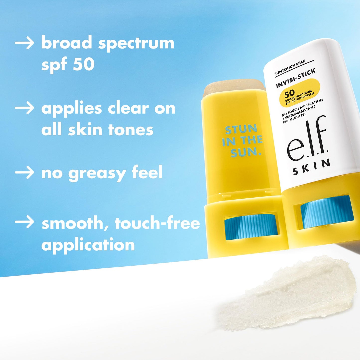 e.l.f. SKIN Suntouchable Invisi-Stick SPF 50, Clear Sunscreen For A Natural Finish, Made With Moisturizing Sunflower Seed Oil, Vegan Beauty & Personal Care e.l.f.