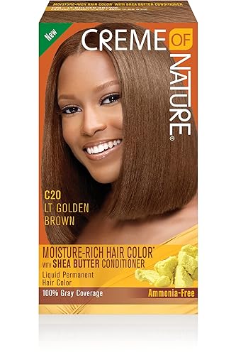 Moisture Rich Liquid Hair Color by Creme of Nature, C20 Light Golden Brown, with Shea Butter Conditioner, 1 Application Beauty & Personal Care Creme of Nature