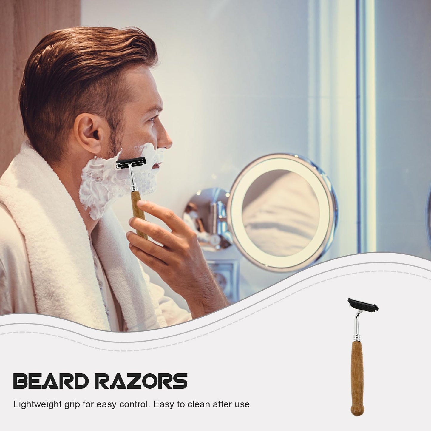 Hemoton Manual Beard Razors Bamboo Handle Double-Edged Safety Shavers Stainless Steel Blades Lightweight Travel Shaving Tools for Men Grooming Beauty and Personal Care Hemoton