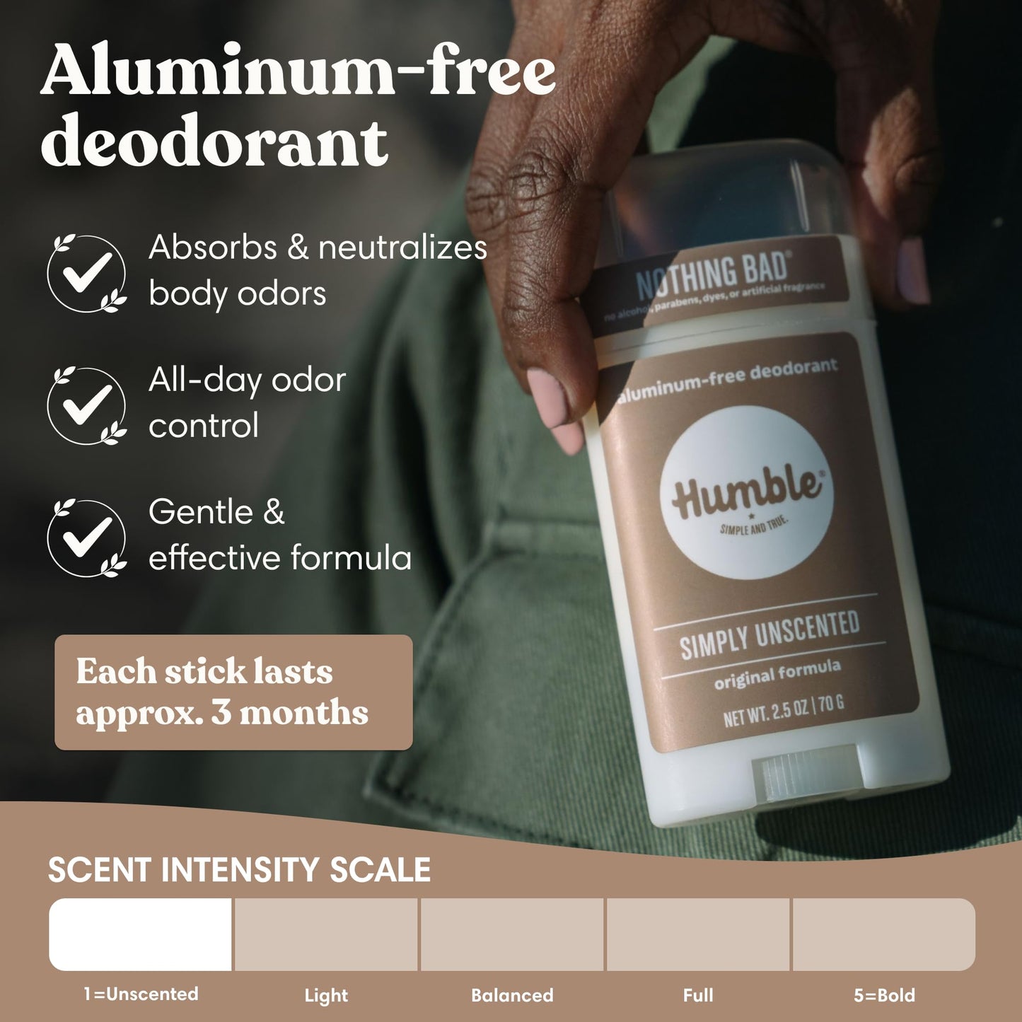 Humble Aluminum-Free Deodorant for Women & Men, Simply Unscented - Clean & Fresh Natural Deodorant Stick with Essential Oils for Long-Lasting Odor Beauty and Personal Care HUMBLE SIMPLE AND TRUE.