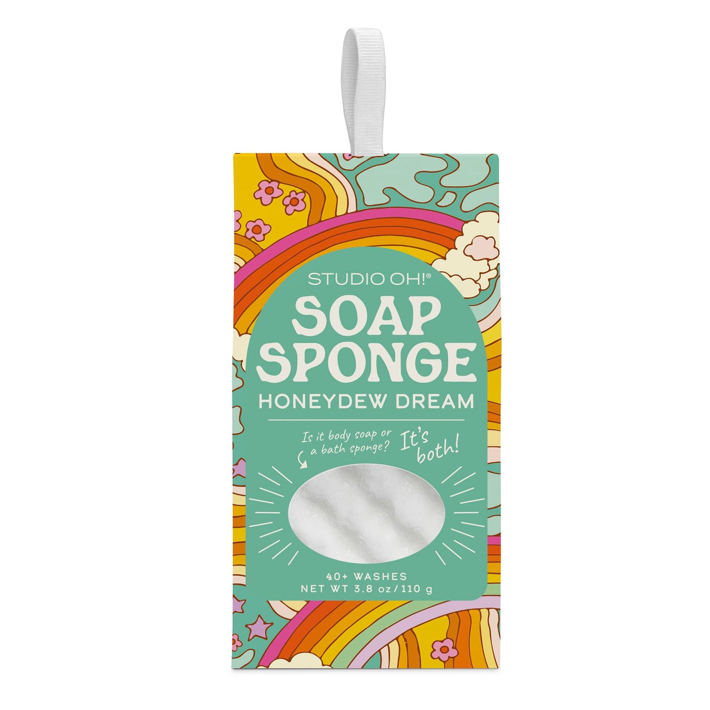 Studio Oh! Happy-Go-Lucky Soap Sponge, Honeydew Dream Scent - 2-in-1 Body Wash Infused Bath Sponge & Shower Scrubber with Hanging Ribbon, Up to 40 Beauty and Personal Care Studio Oh!