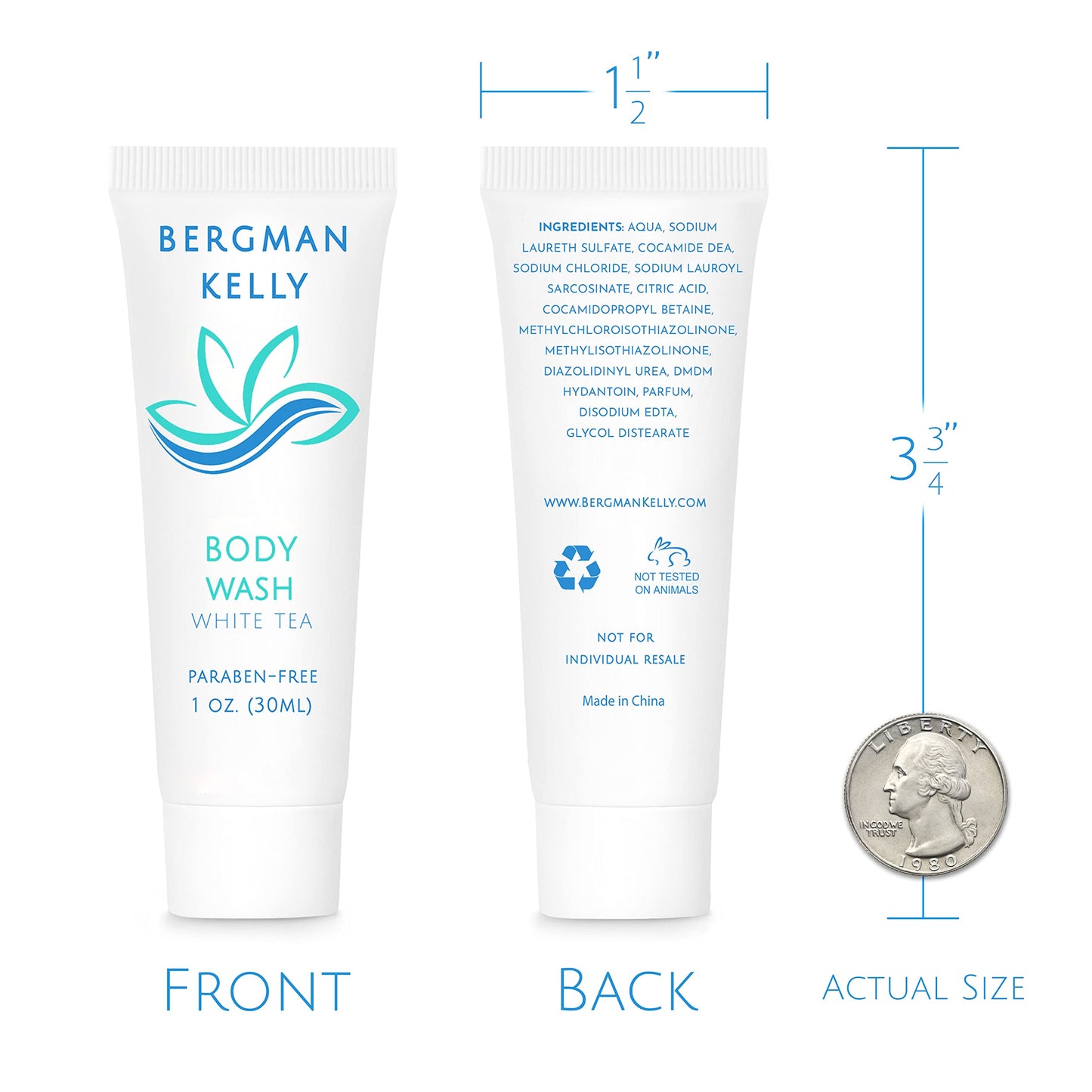 BERGMAN KELLY Travel Size Body Wash (1 fl oz, 100 PK, White Tea), Delight Your Guests with a Revitalizing and Refreshing Hotel Body Wash, Quality Mini Beauty & Personal Care BERGMAN KELLY