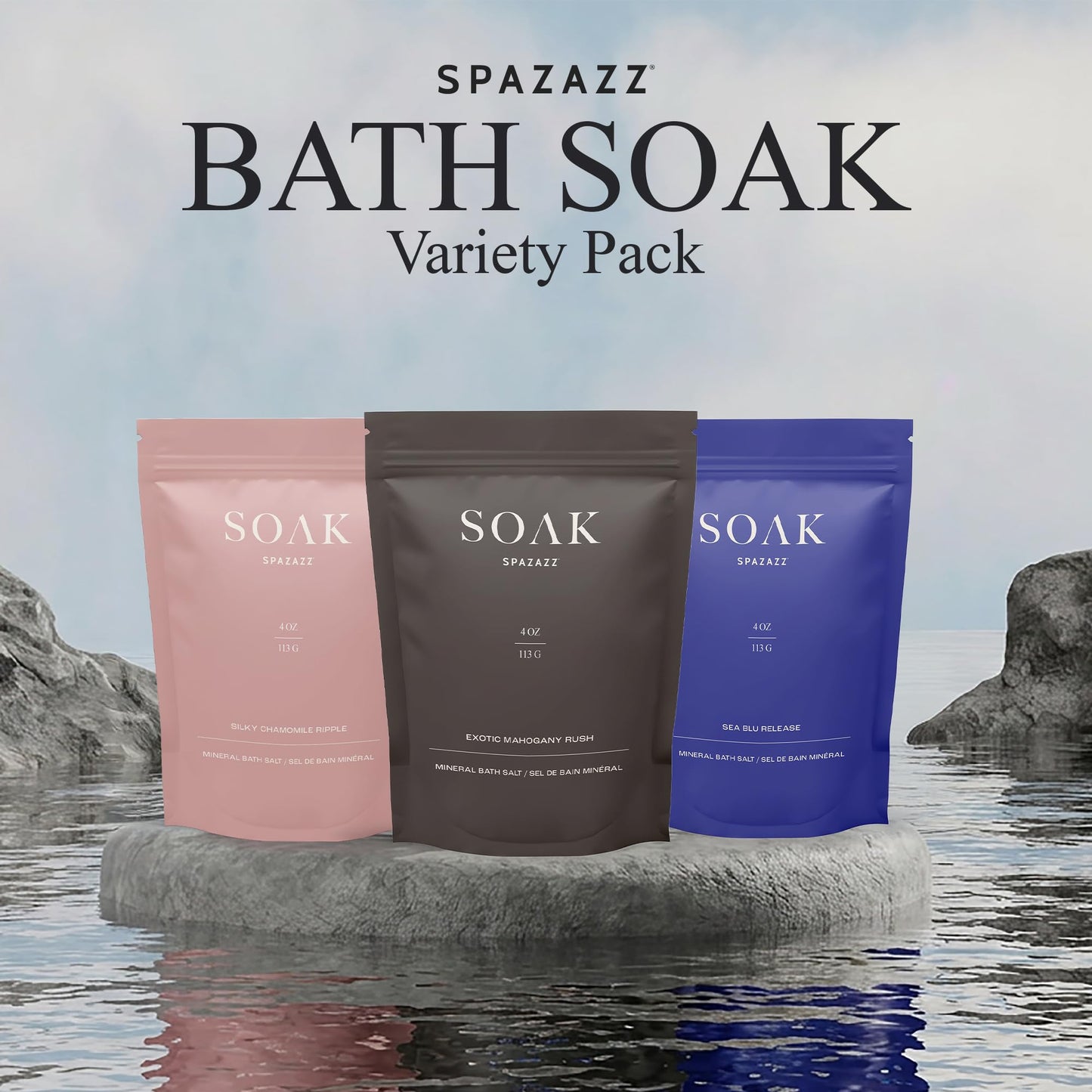 Spazazz Dead Sea Bath Salts with Magnesium & Arnica - Aromatherapy Mineral Bath Soak for Relaxation - 4oz Exotic Mahogany Rush, Silky Chamomile Ripple Beauty and Personal Care Spazazz