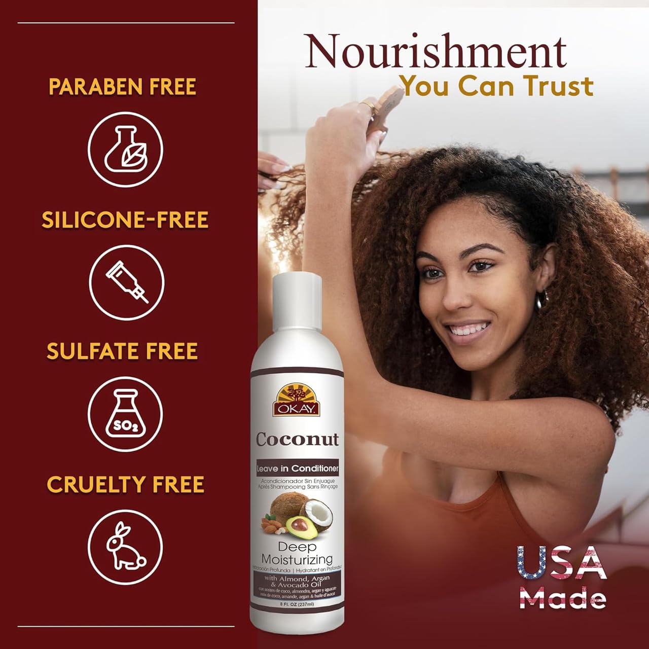 OKAY Coconut Leave In Conditioner - Hair Moisturizer For Women And Men, Contains Castor Seed Oil, Natural Hair Product For Hair Growth, Curly Hair Beauty & Personal Care OKAY