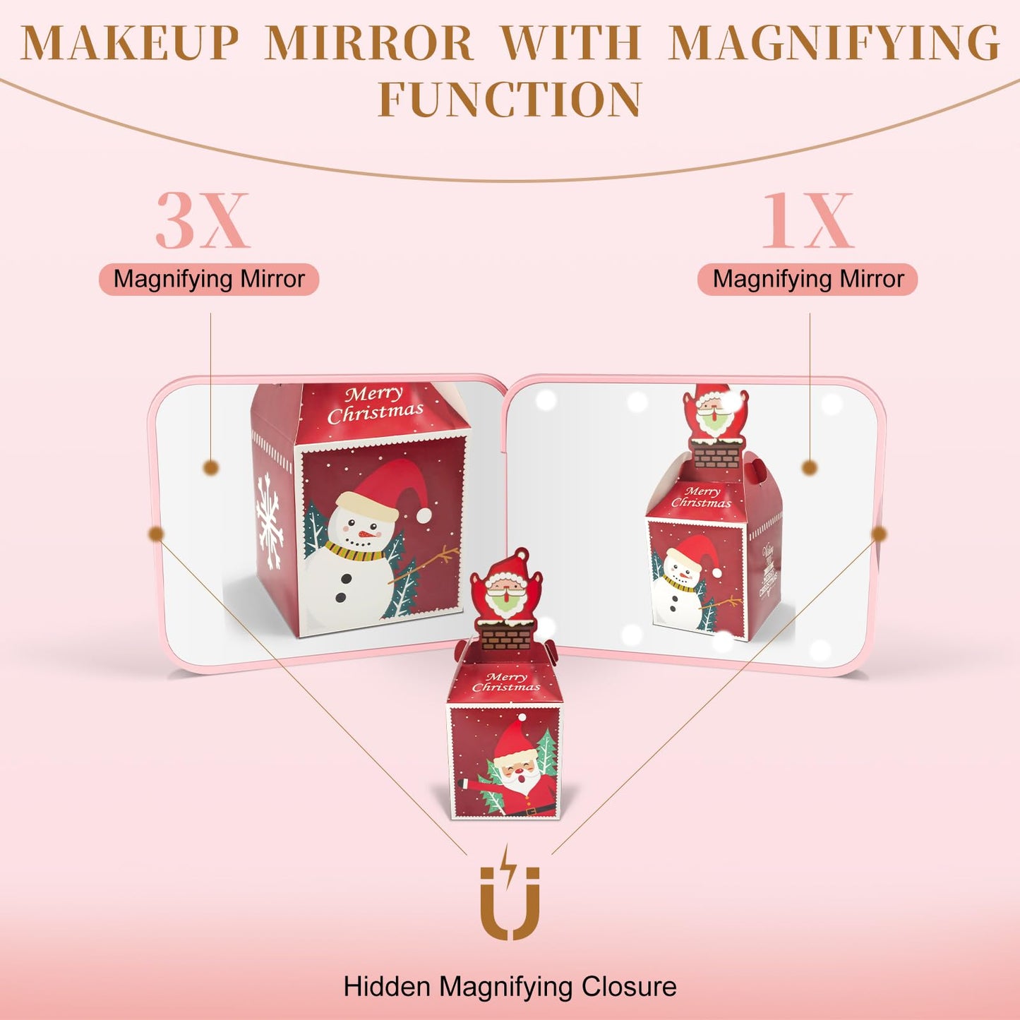 Kakuje Compact Mirror, 1X/3X Magnification LED Pocket Mirror with Nternal BIattery, Mini Mirror for Purse, Pocket,Travel and Present (Pink) Beauty and Personal Care Kakuje