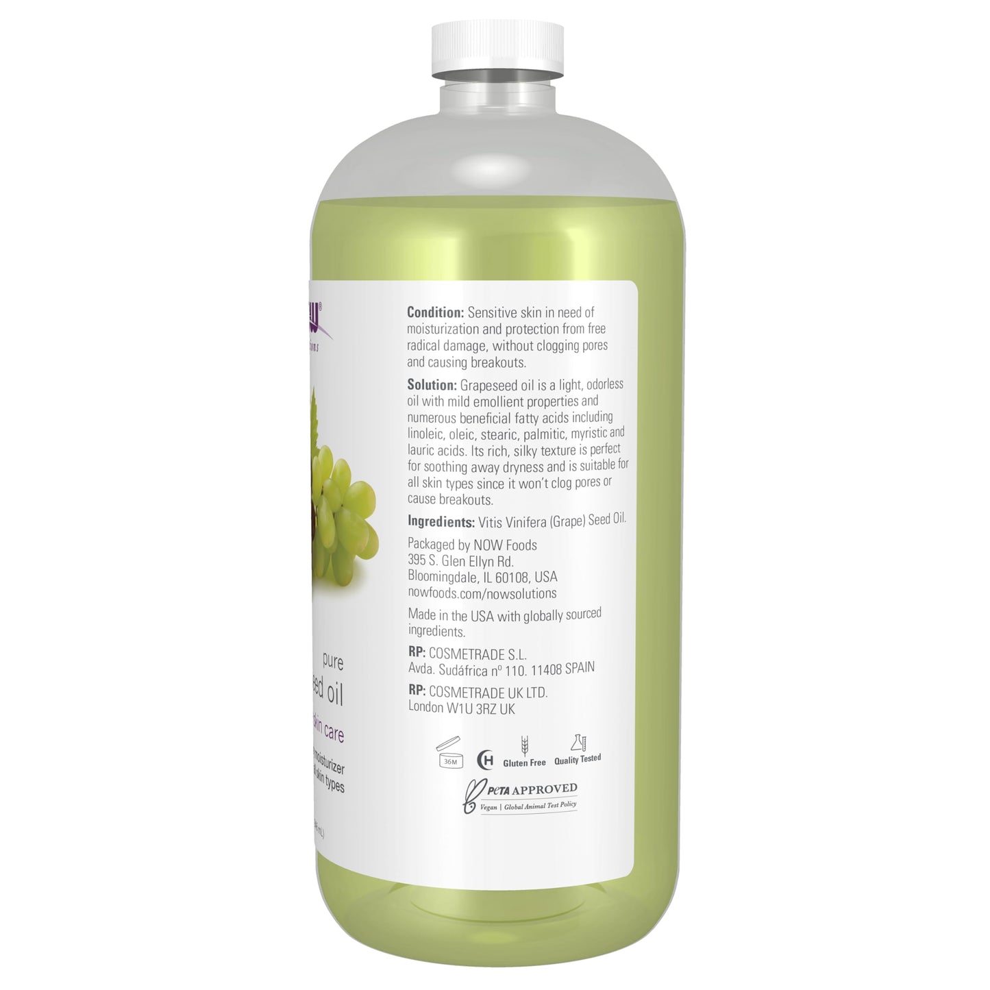NOW Solutions, Grapeseed Oil, Skin Care for Sensitive Skin, Light Silky Moisturizer for All Skin Types, 32-Ounce Beauty & Personal Care NOW Foods