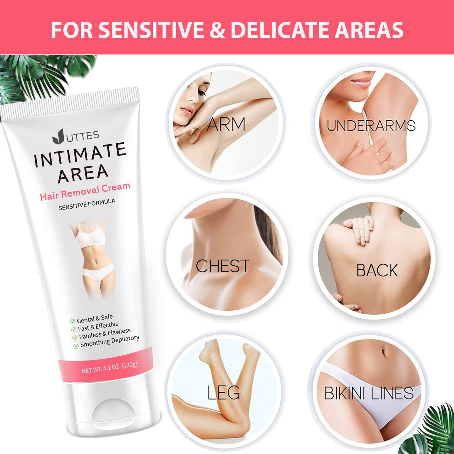 Intimate/Private Hair Removal Cream for Women, for Unwanted Hair in Underarms, Private Parts, Pubic & Bikini Area, Painless Flawless Depilatory Cream Beauty & Personal Care Uttse