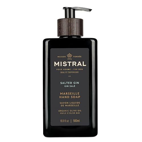 Mistral Salted Gin Liquid Hand Soap for Men | Luxury Moisturizing Handsoap with Organic Olive Oil, Glycerin and Coconut Oil | Rich Lather | Beauty & Personal Care Mistral