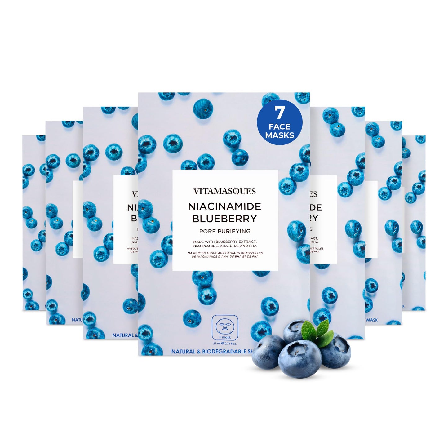 Vitamasques Niacinamide Blueberry Face Sheet Mask 7 Pack - Pore Purifying Korean Skin Care Sheet Face Mask Improves Uneven Skin Tone & Reduces Beauty & Personal Care Vitamasques