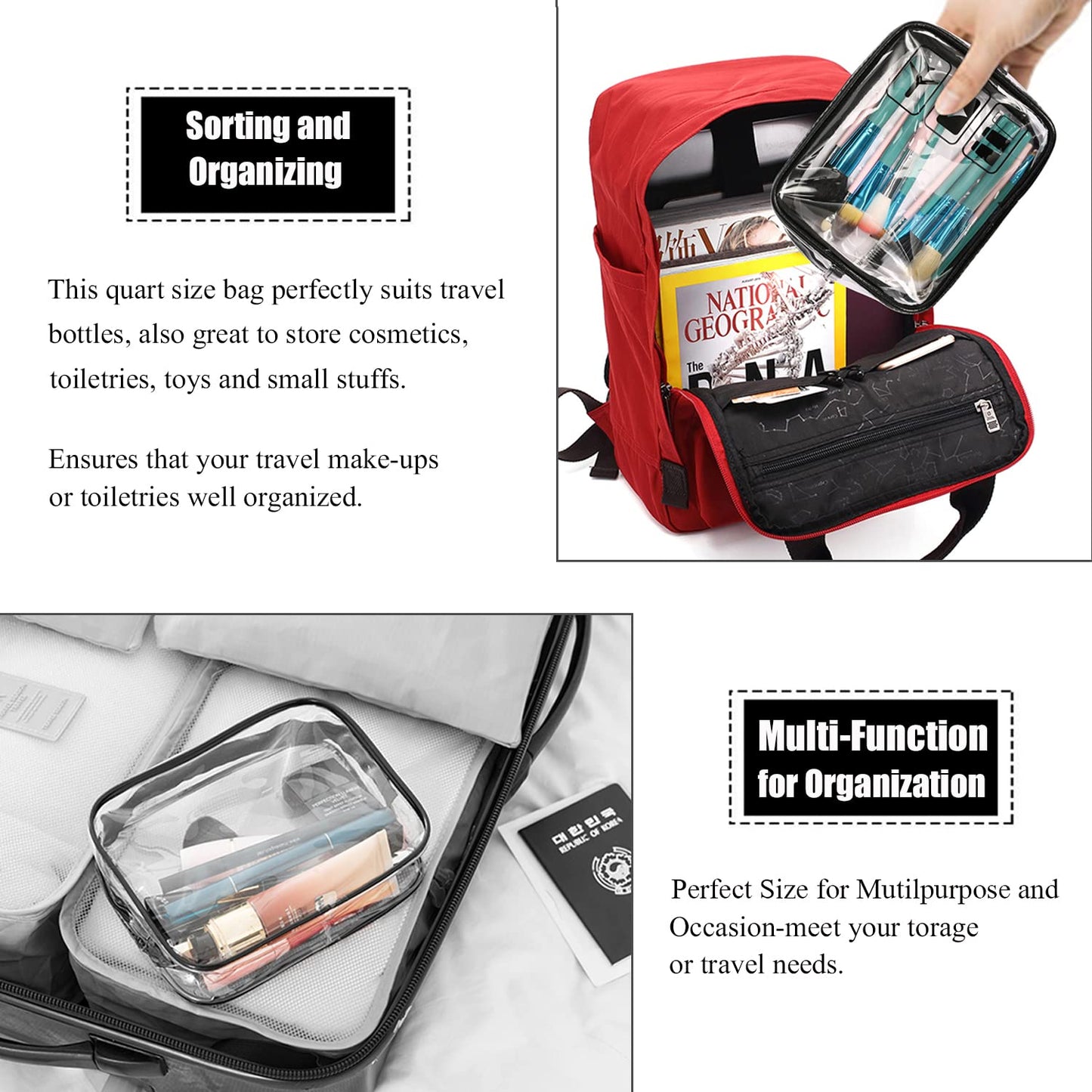MODENGKONGJIAN TSA Approved Toiletry Bag, 3 Pcs Clear Toiletries Bags Quart Size Travel Makeup Cosmetic Bag for Women Men, Carry on Airport Airline Beauty and Personal Care MODENGKONGJIAN