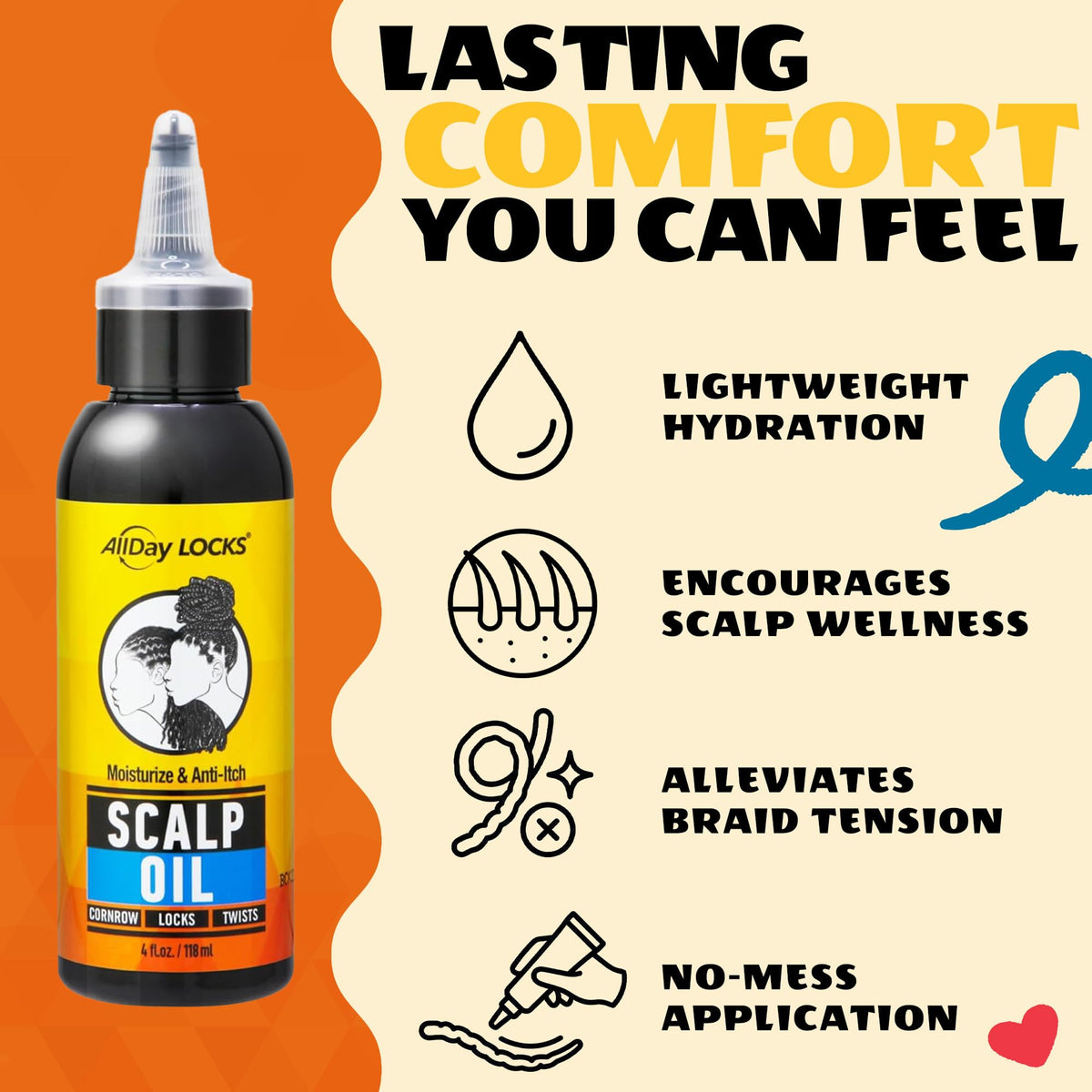 AllDay Locks Scalp Oil, Moisturizer for Braid & Hair Care, 4 Oz Bottle