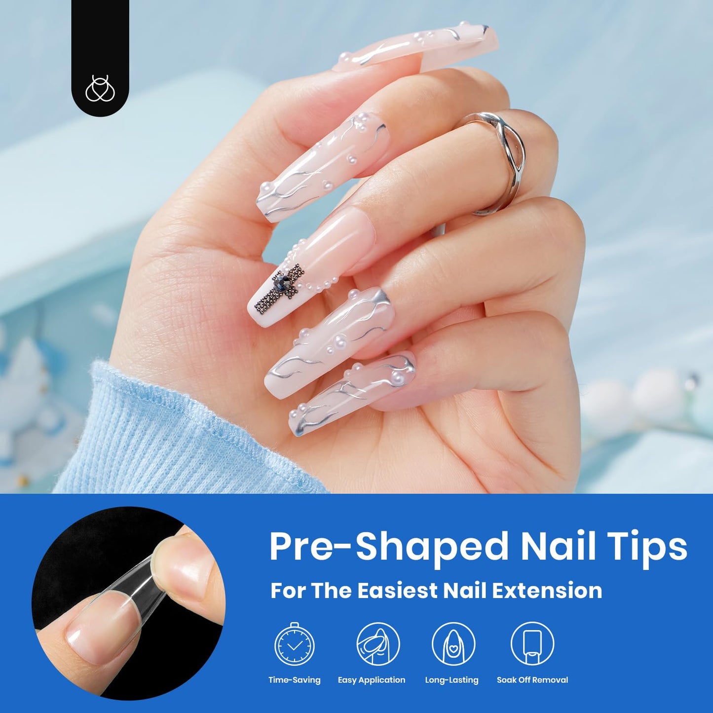 Beetles Acrylic Nails Kit 500Pcs Long Coffin Pre-Shaped Clear Full Cover Soft False Nails, Nail Tips Soak Off Easy Nail Extension Set for DIY Nails Beauty & Personal Care beetles Gel Polish