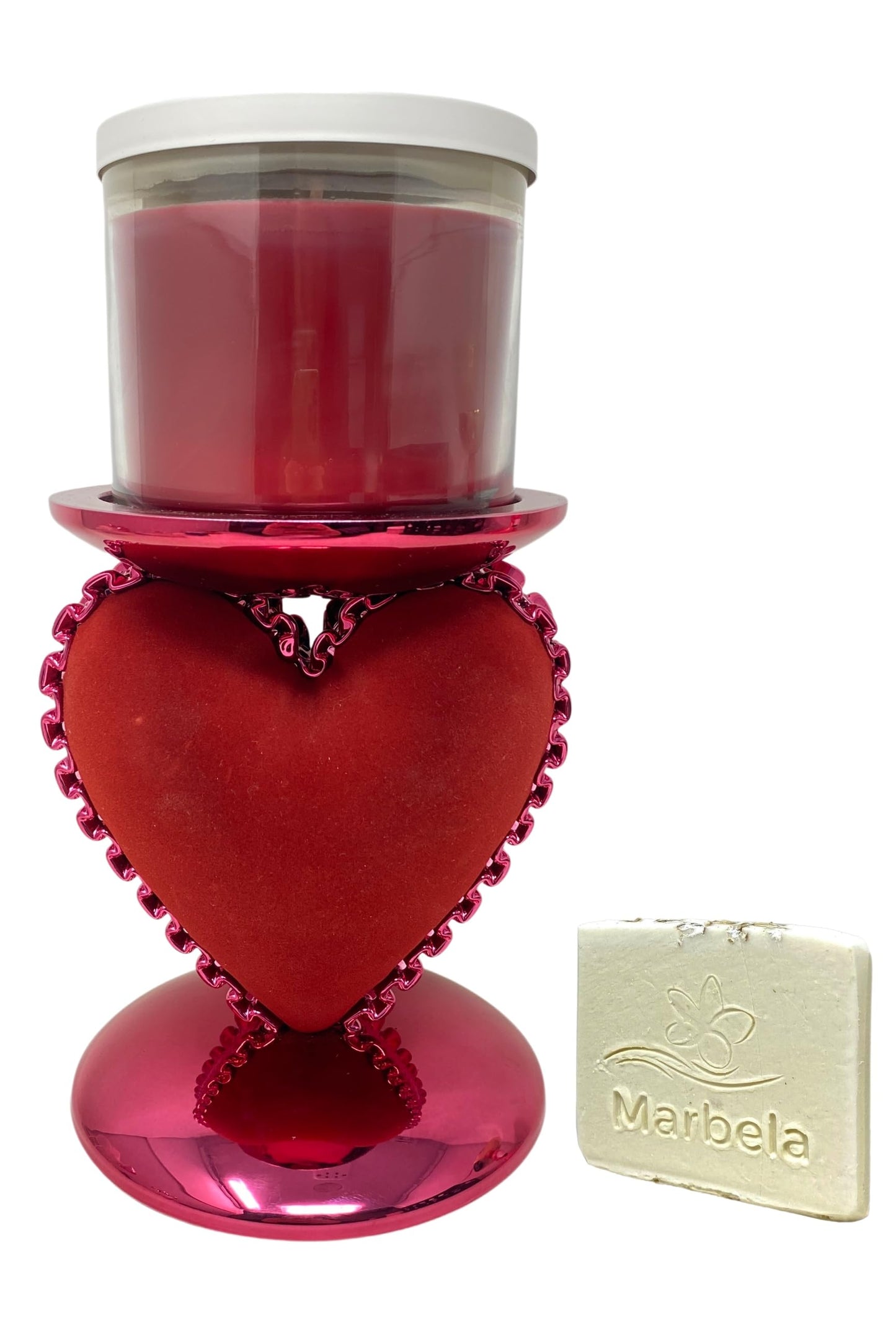 Bath & Body Works Ruffled Heart Cushion Pedestal 3-Wick Candle Holder with a Natural Oats Sample Soap Beauty & Personal Care Bath & Body Works