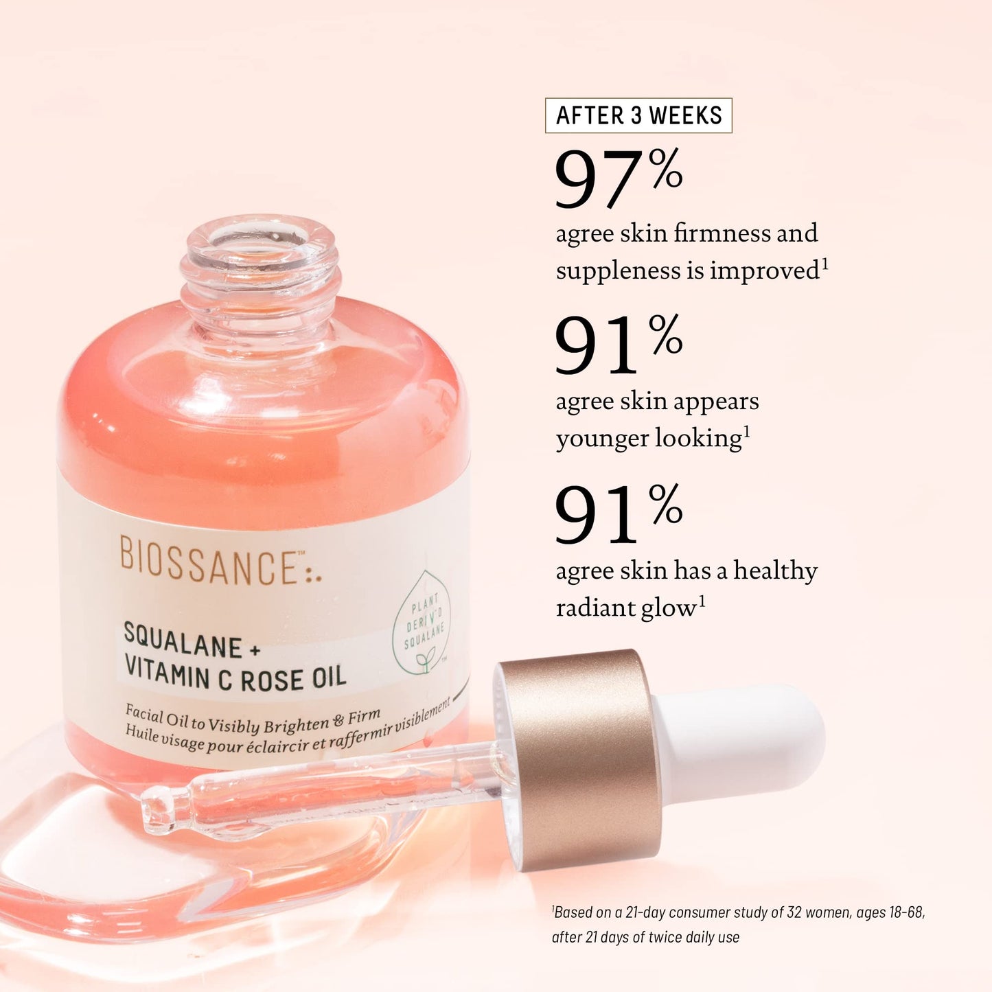 BIOSSANCE Squalane + Vitamin C Rose Advanced Facial Oil - Brightening, Firming, and Hydrating Serum for All Skin Types - Chios Crystal Oil, Damascus Beauty & Personal Care BIOSSANCE