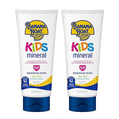 Banana Boat 100% Mineral Kids Sunscreen Lotion SPF 50, Twin Pack | Banana Boat Mineral Sunscreen for Kids, Childrens Sunblock SPF 50, Oxybenzone Free Beauty & Personal Care Banana Boat