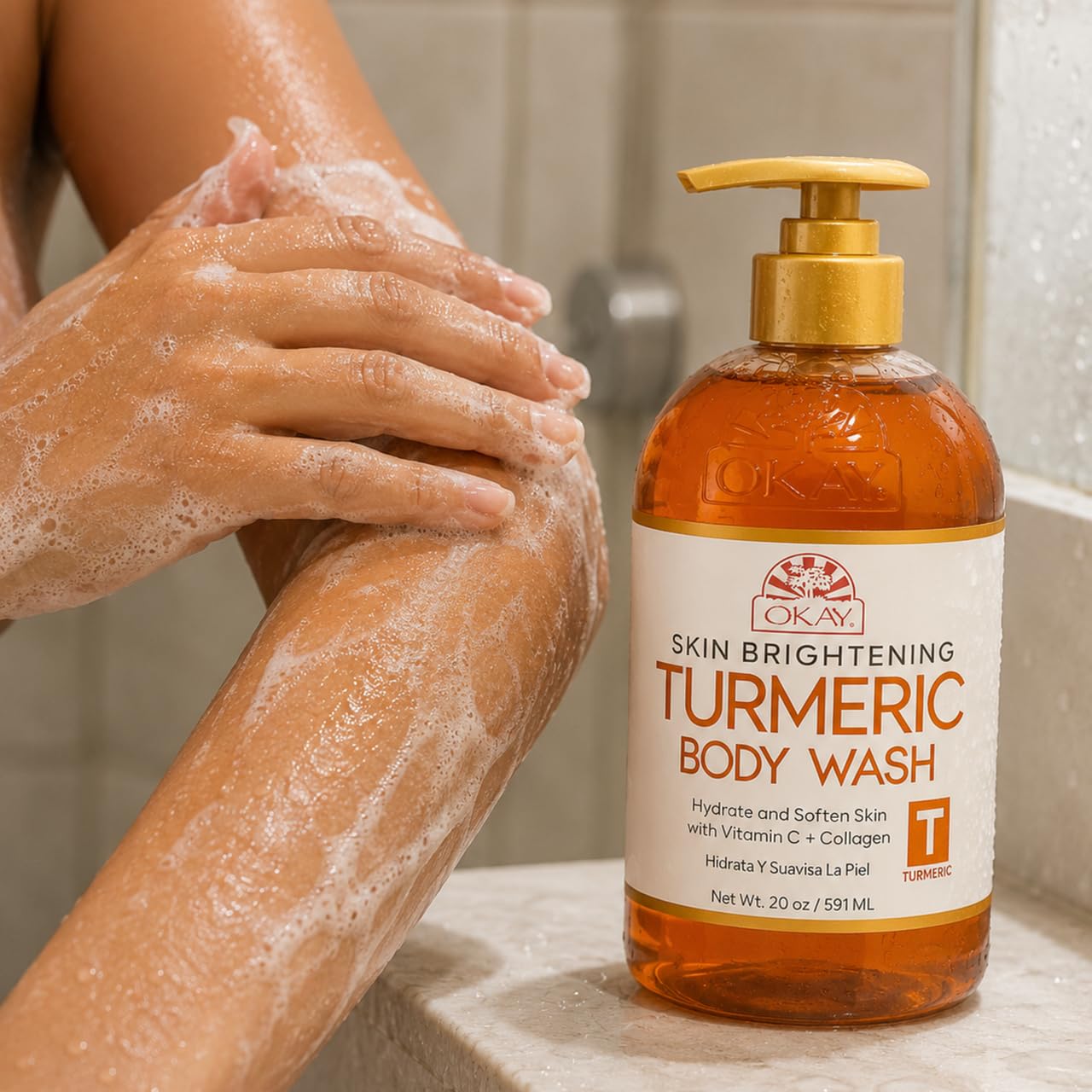 OKAY Turmeric Skin Brightening Body Wash 20 oz - Vitamin C & Collagen Glow Cleanser for Dark Spots & Even Skin Tone Beauty & Personal Care OKAY