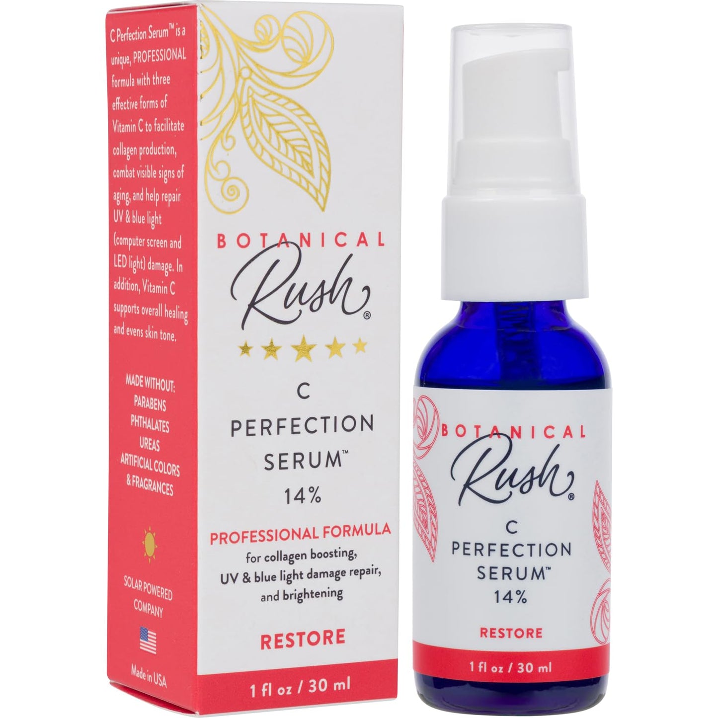 Botanical Rush C Perfection Vitamin C Serum - 14% Vitamin C Complex with Vitamin E - Brightening, Dark Spot & Collagen Support Serum for Radiant Face Beauty & Personal Care BOTANICAL RUSH